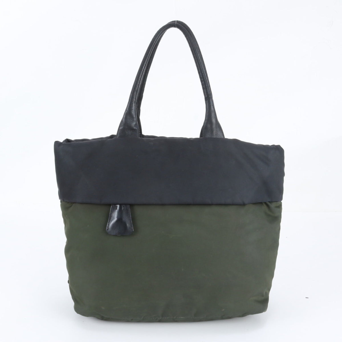 Prada Green Khaki Leather Nylon Shoulder Bag Tote Bag (Pre-Owned)