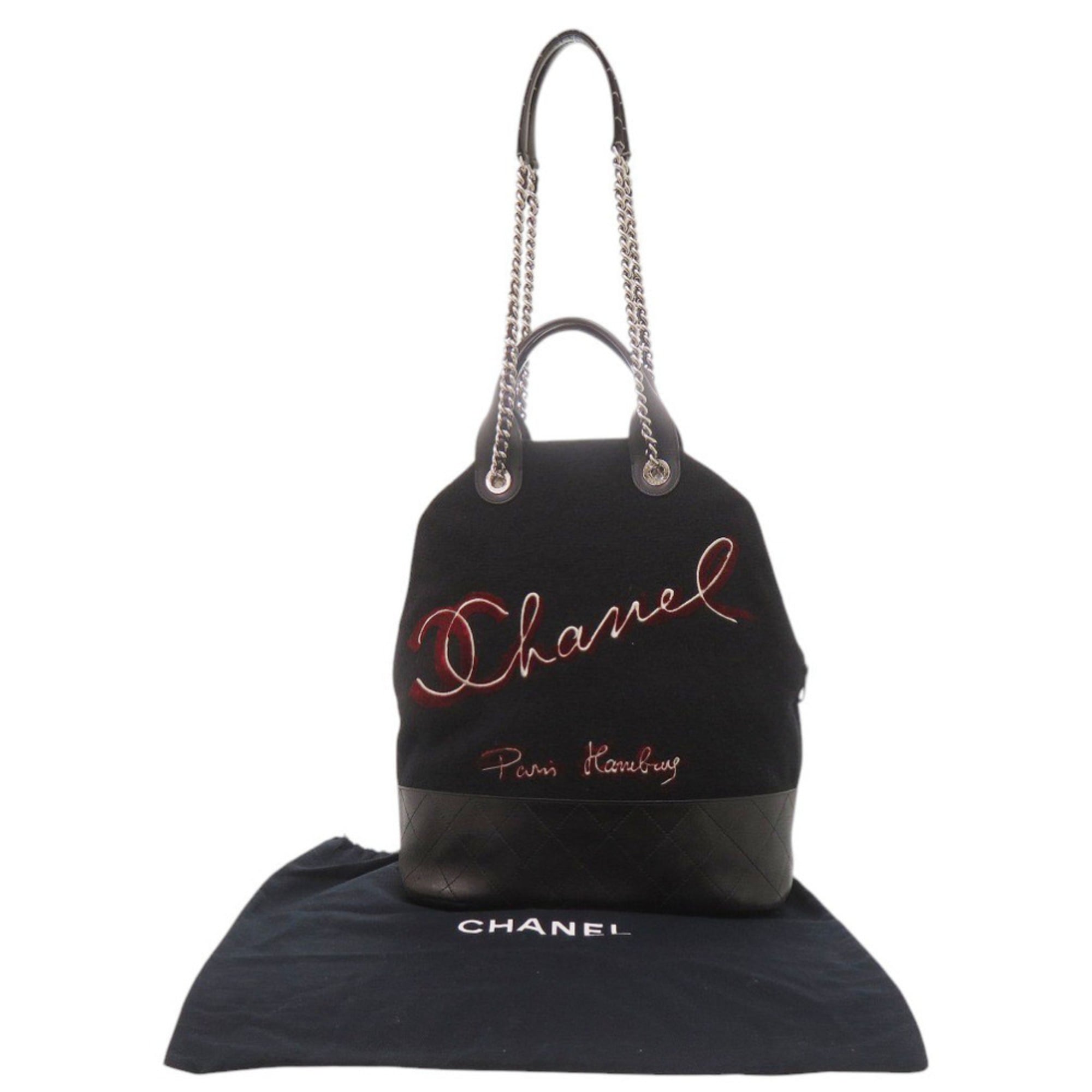 Chanel Black Wool Leather Shoulder Bag (Pre-Owned)