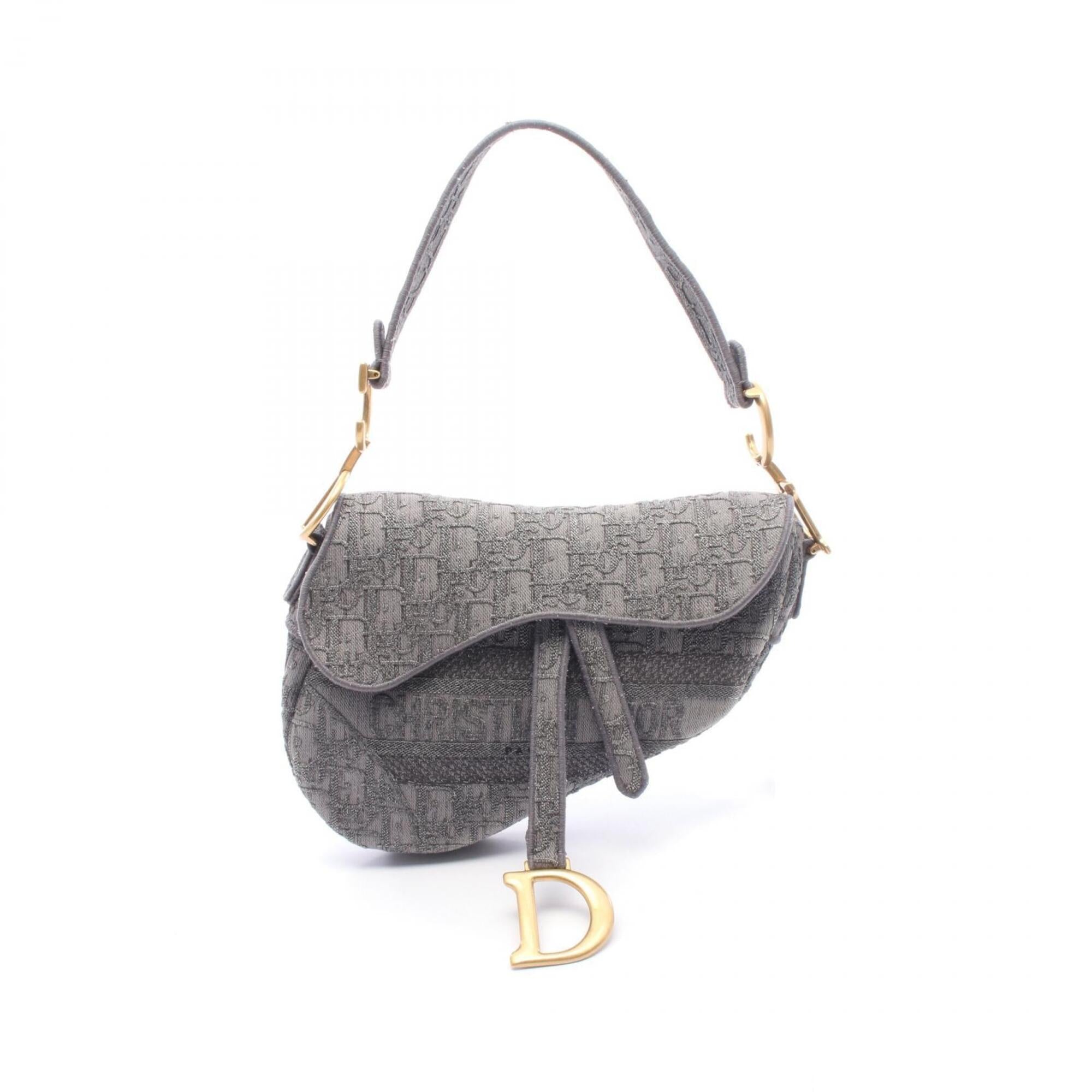 Christian Dior Gray Canvas Handbag Saddle Bag (Pre-Owned)