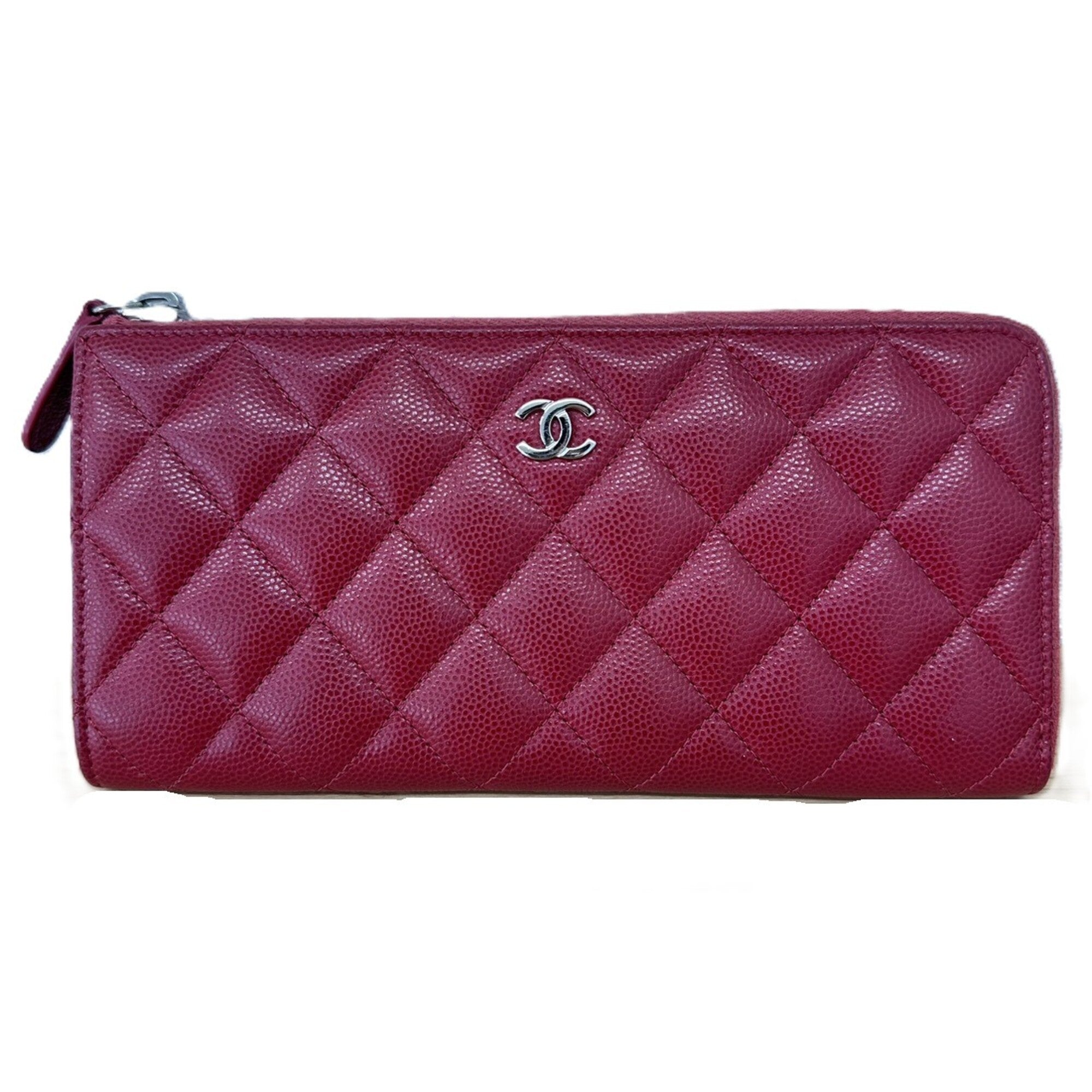Chanel Matelasse Red Color Grained Calfskin Long Wallet (Bi-Fold) (Pre-Owned)