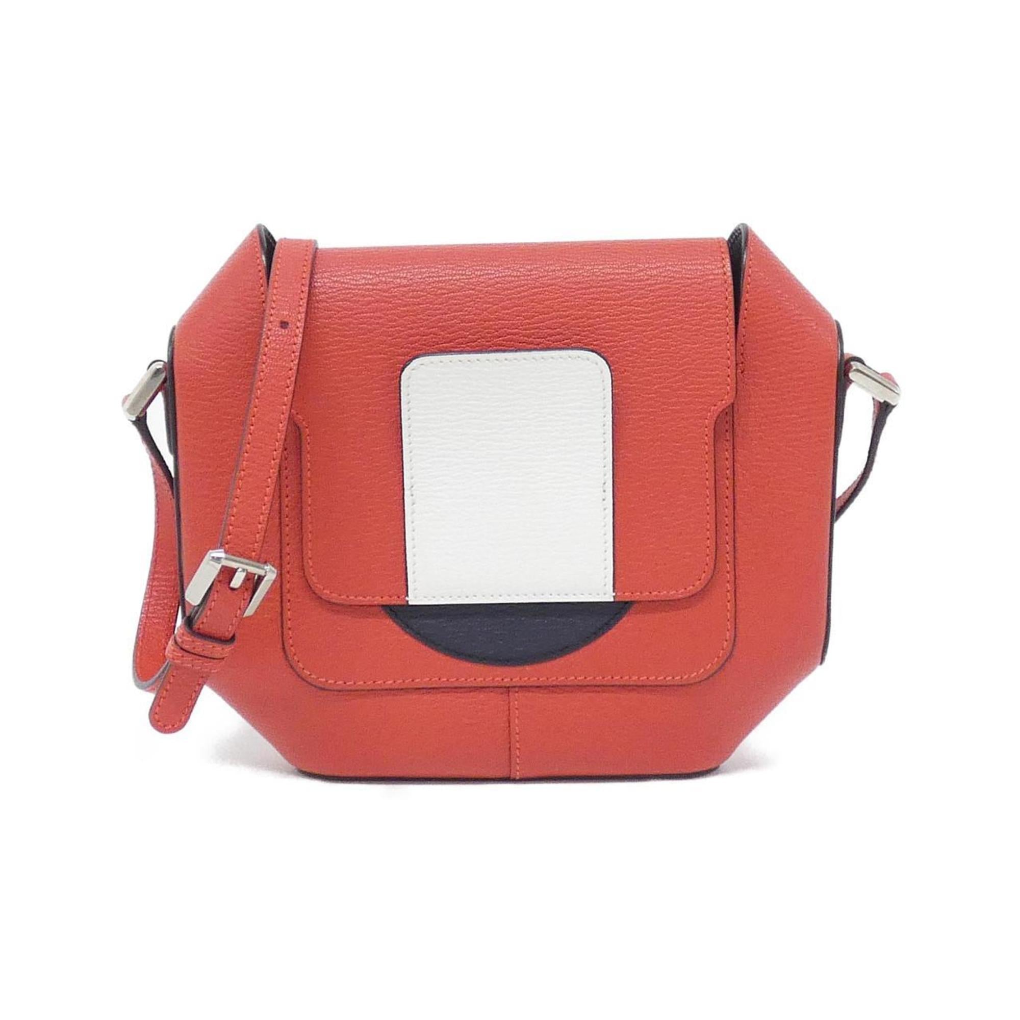 Hermes Blue Indigo Red Color White Chevre Leather Shoulder Bag (Pre-Owned)