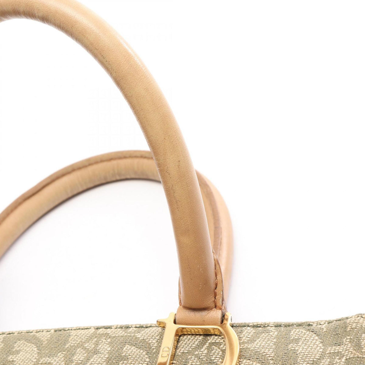 Christian Dior Beige Khaki Canvas Leather Handbag Tote Bag (Pre-Owned)