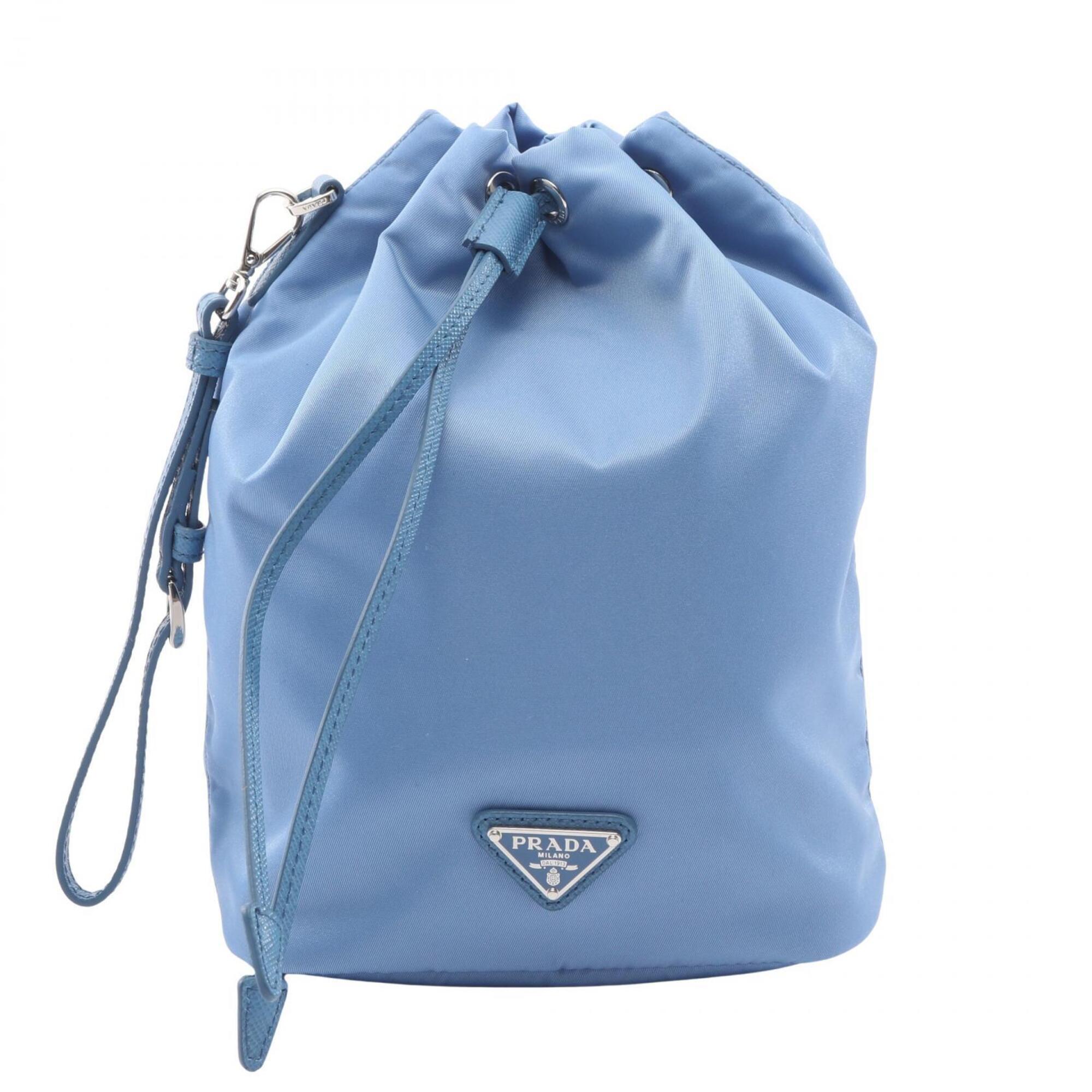 Prada Blue Nylon Leather Handbag Pouch (Pre-Owned)