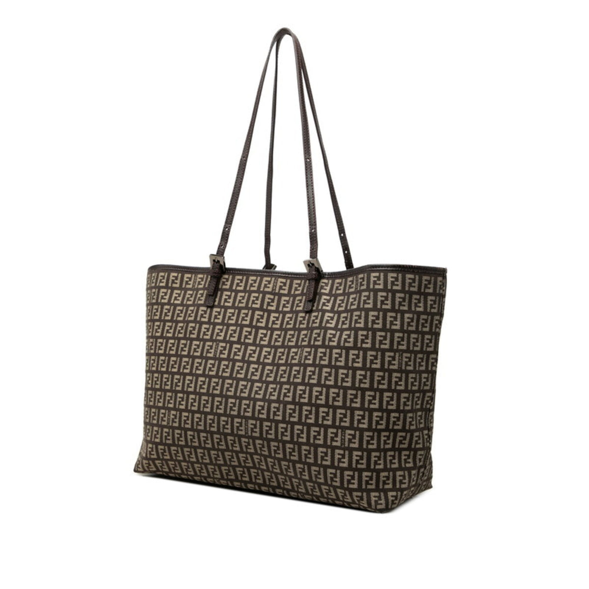 Fendi Zucchino Beige Brown Canvas Leather Shoulder Bag Tote Bag (Pre-Owned)
