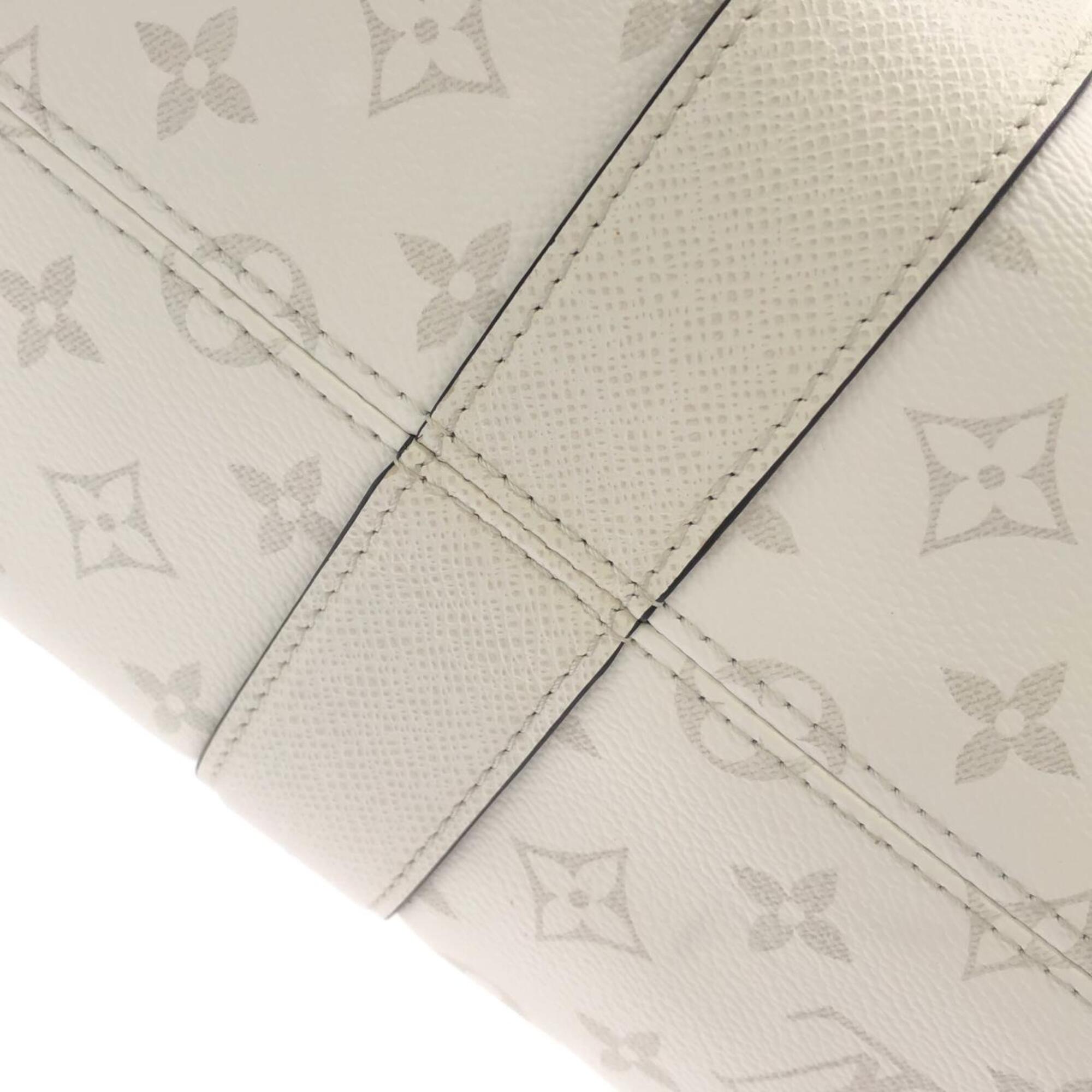 Louis Vuitton White Leather Coated Canvas Handbag Tote Bag (Pre-Owned)
