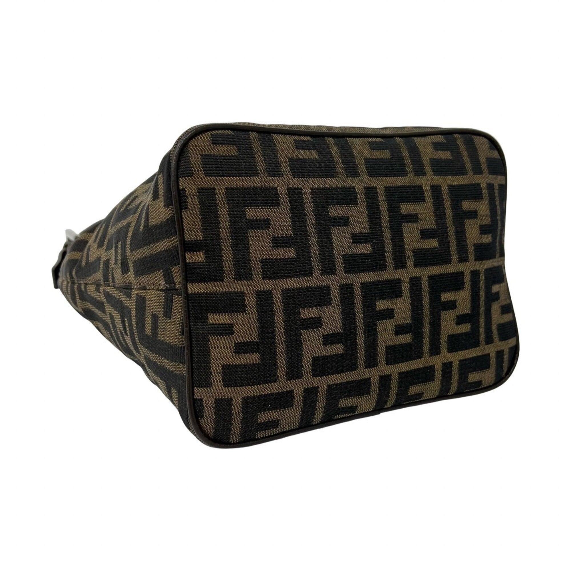 Fendi Black Brown Canvas Leather Shoulder Bag Tote Bag (Pre-Owned)