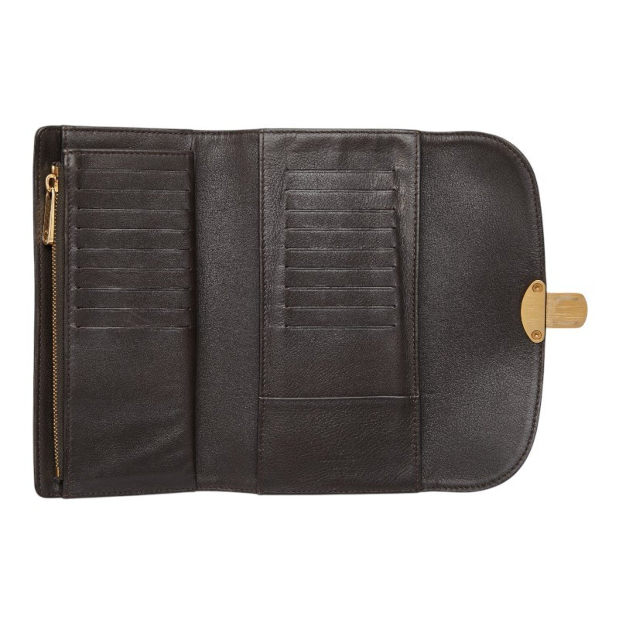 Louis Vuitton Monogram Dark Brown Leather Long Wallet (Tri-Fold) (Pre-Owned)