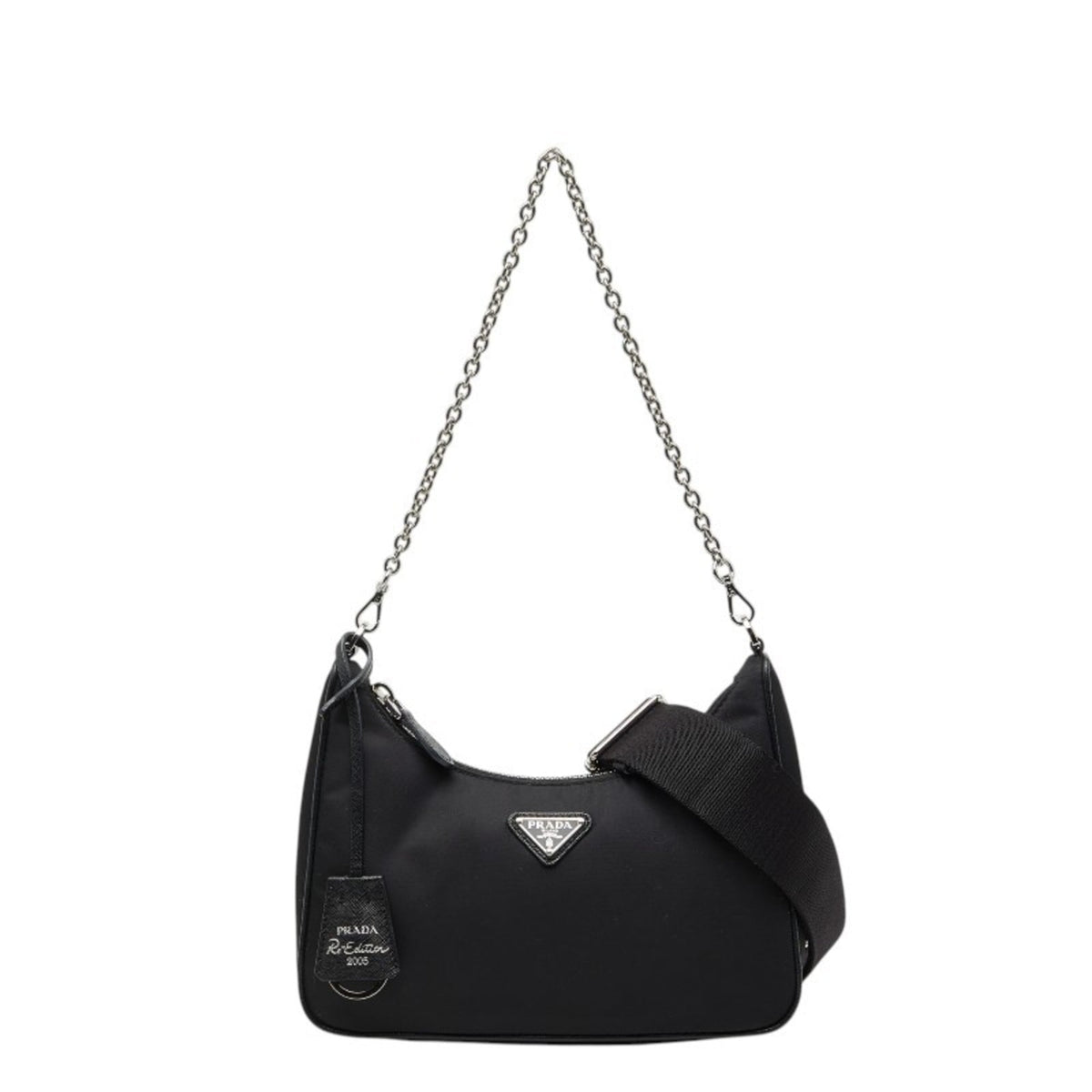 Prada Black Nylon Leather Handbag Shoulder Bag (Pre-Owned)