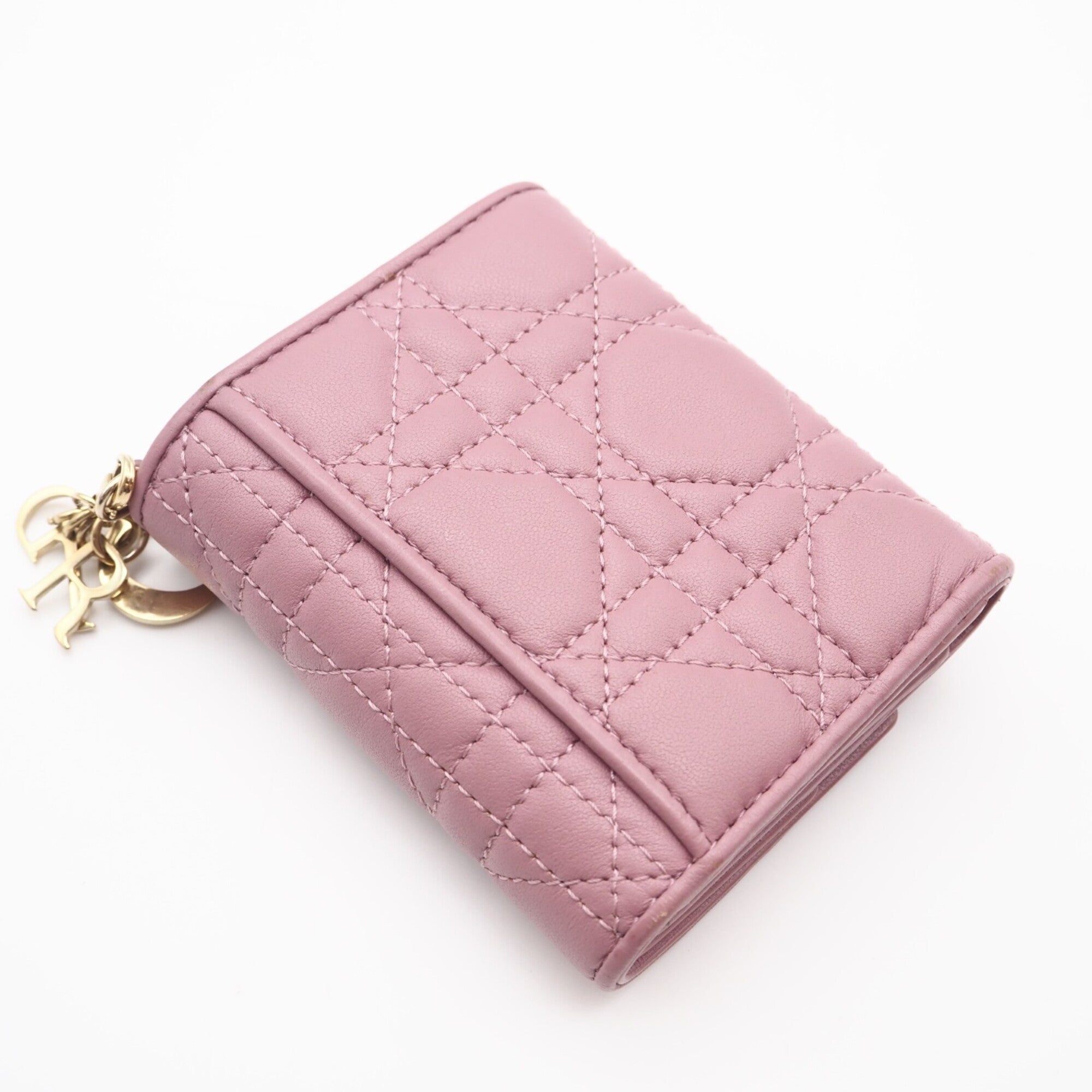 Christian Dior Lady Dior Pink Leather Wallet (Tri-Fold) (Pre-Owned)