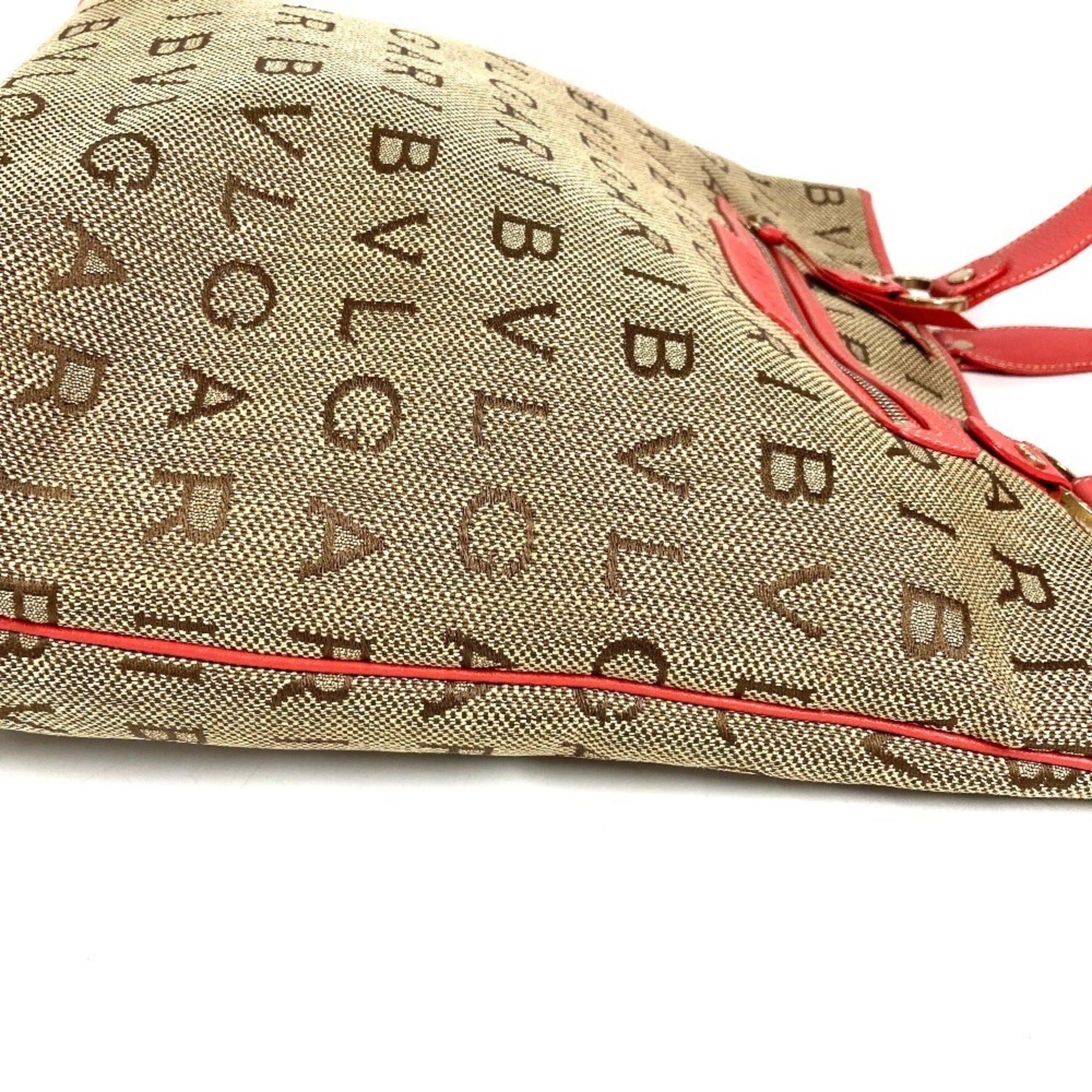 Bvlgari Beige Leather Canvas Shoulder Bag Tote Bag (Pre-Owned)