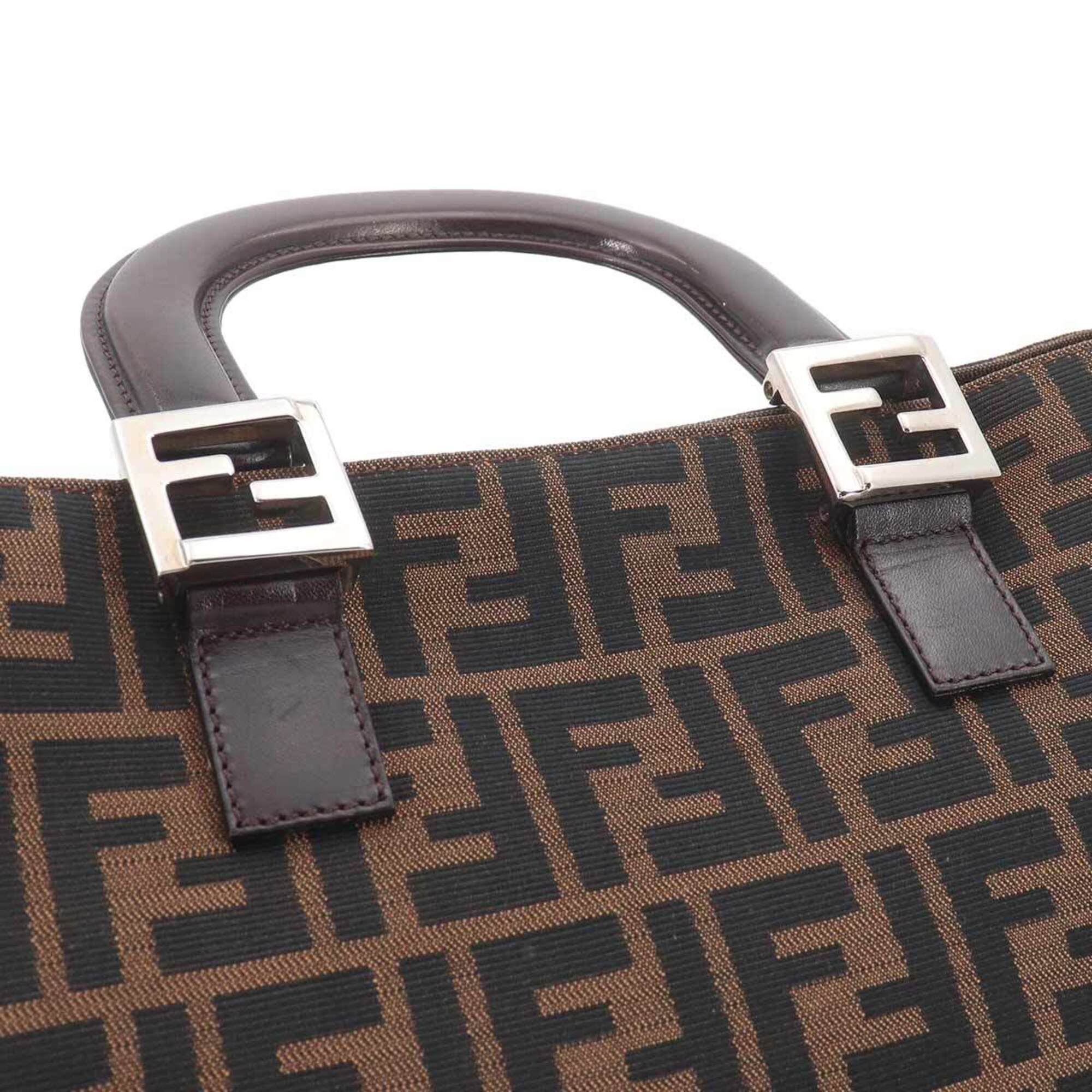 Fendi Black Brown Canvas Leather Handbag (Pre-Owned)