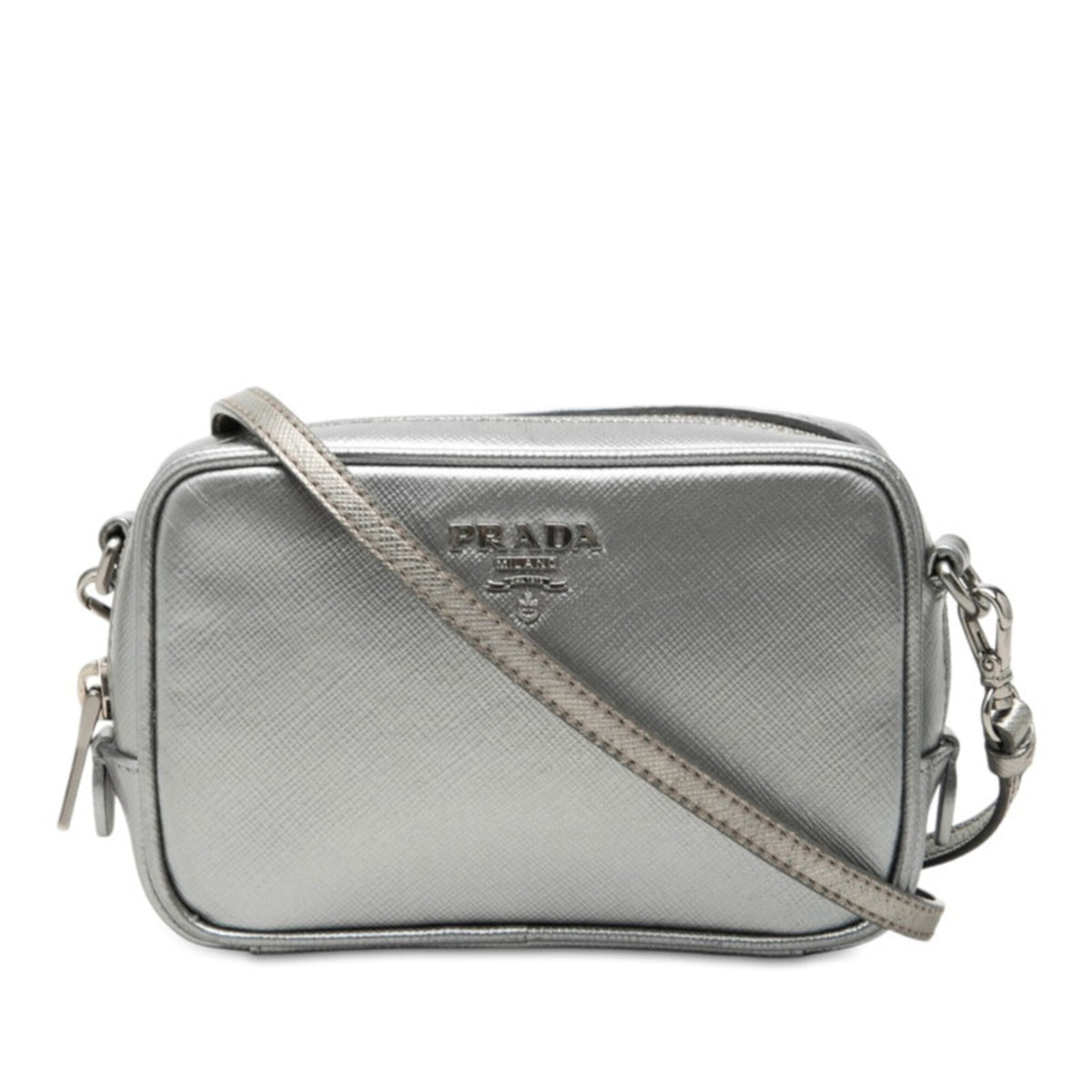 Prada Silver Saffiano Triangle Leather Shoulder Bag (Pre-Owned)
