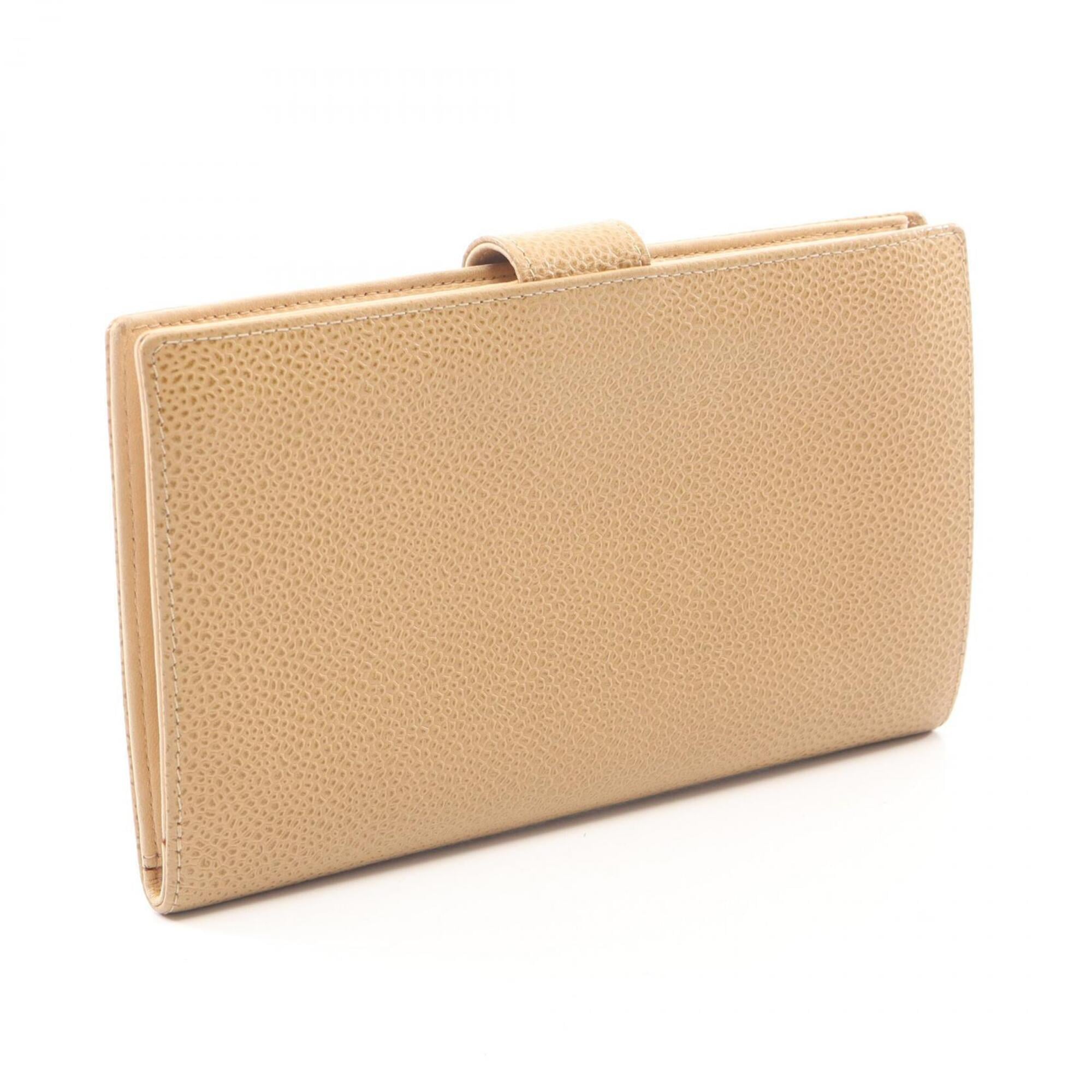 Chanel Beige Grained Calfskin Long Wallet (Bi-Fold) (Pre-Owned)