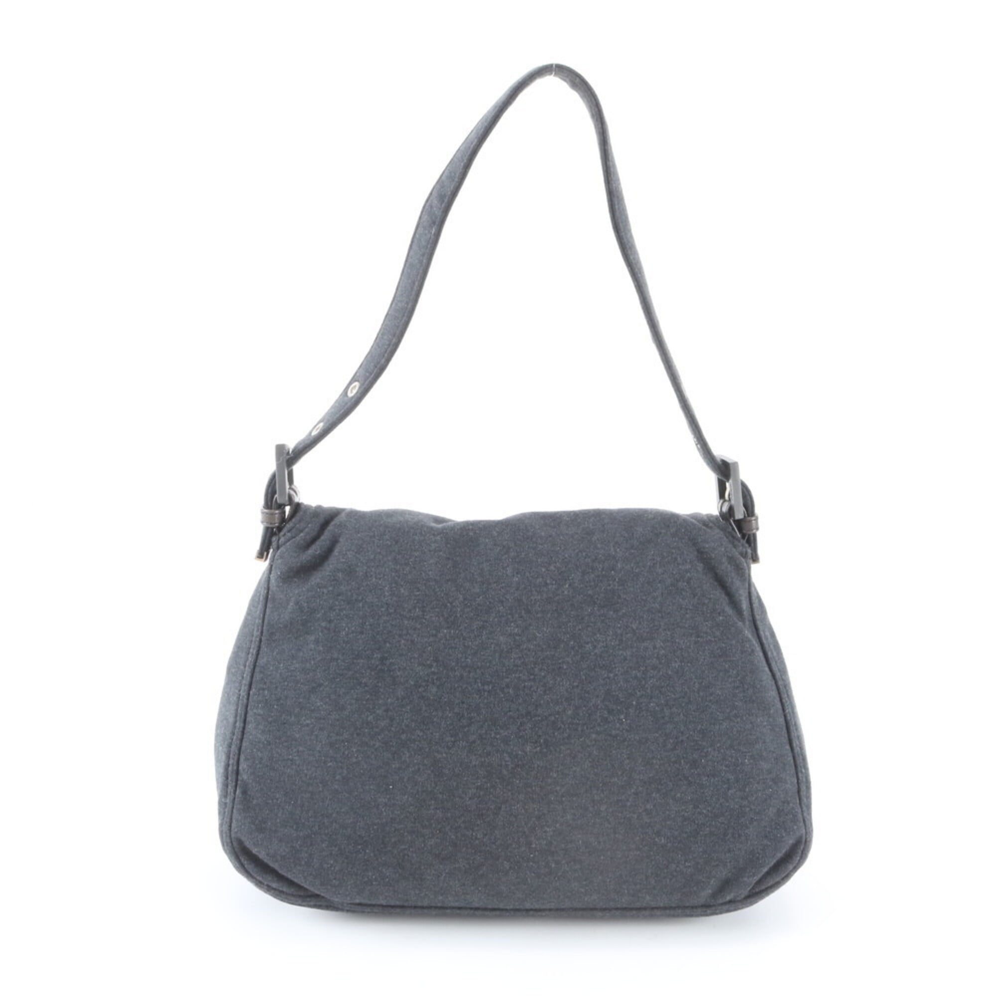 Fendi Charcoal Gray Leather Canvas Handbag Shoulder Bag (Pre-Owned)
