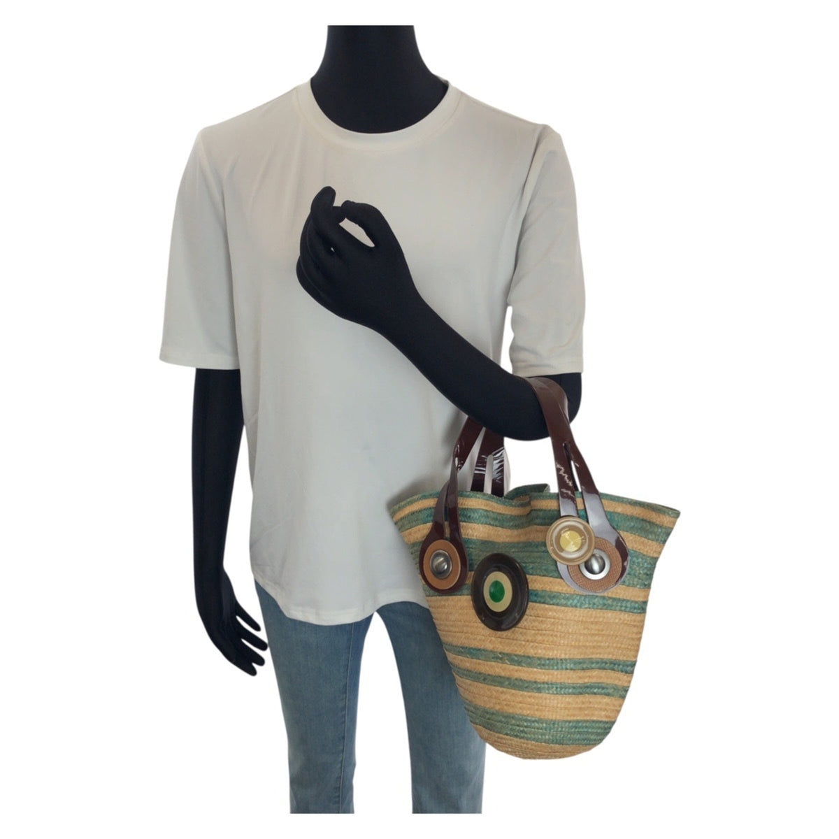 Marni Beige Light Blue Straw Handbag (Pre-Owned)