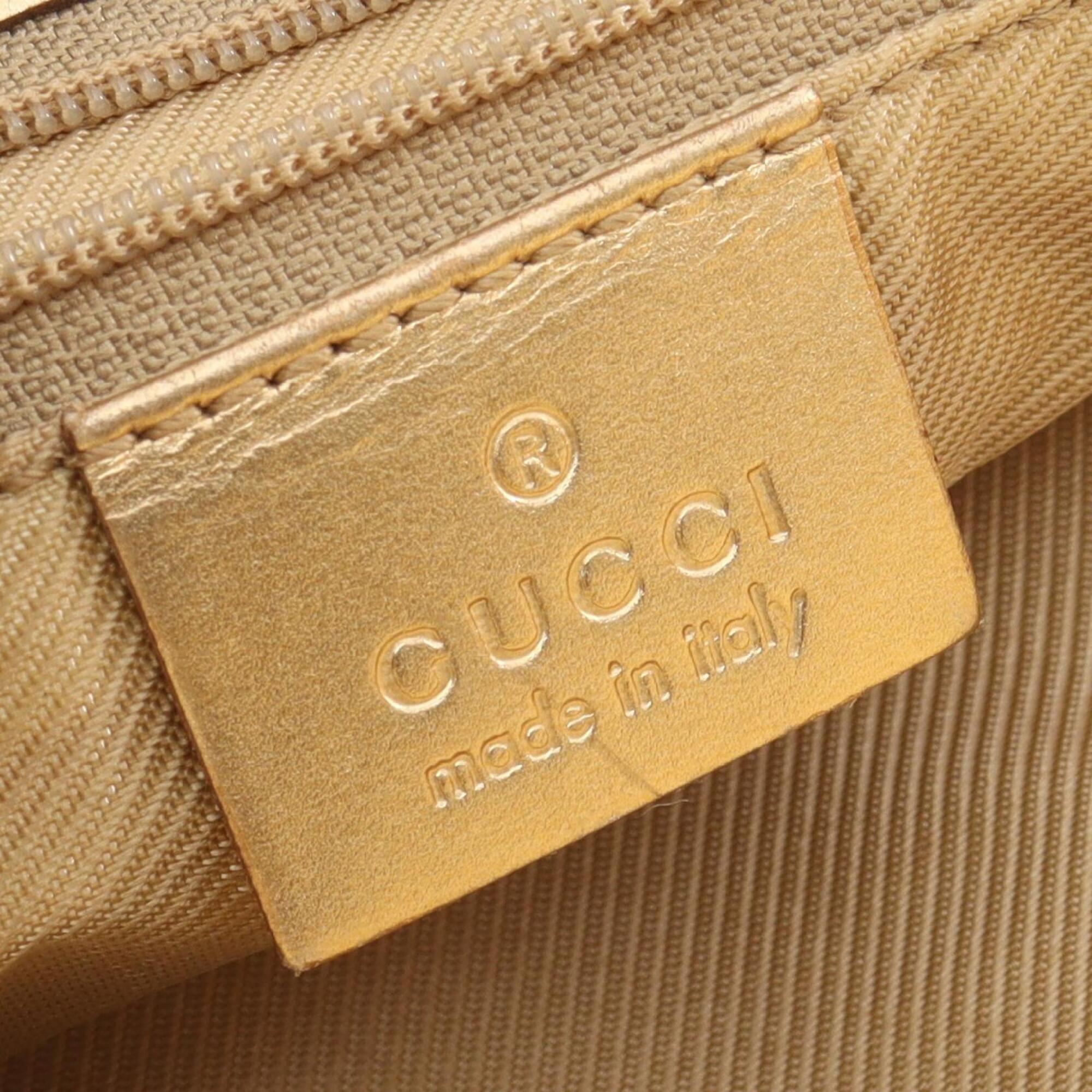 Gucci Gold Canvas Leather Handbag Tote Bag (Pre-Owned)