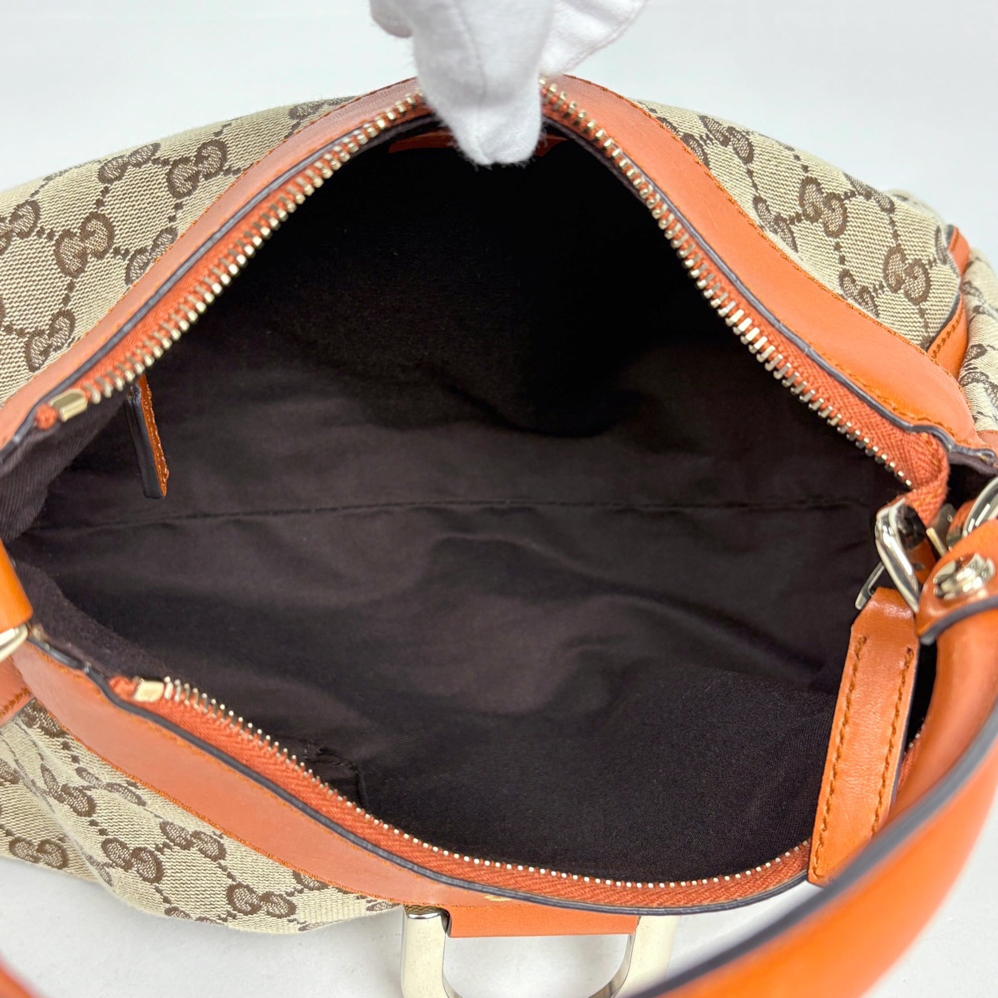 Gucci Gg Canvas Beige Orange Gg Canvas Leather Shoulder Bag (Pre-Owned)