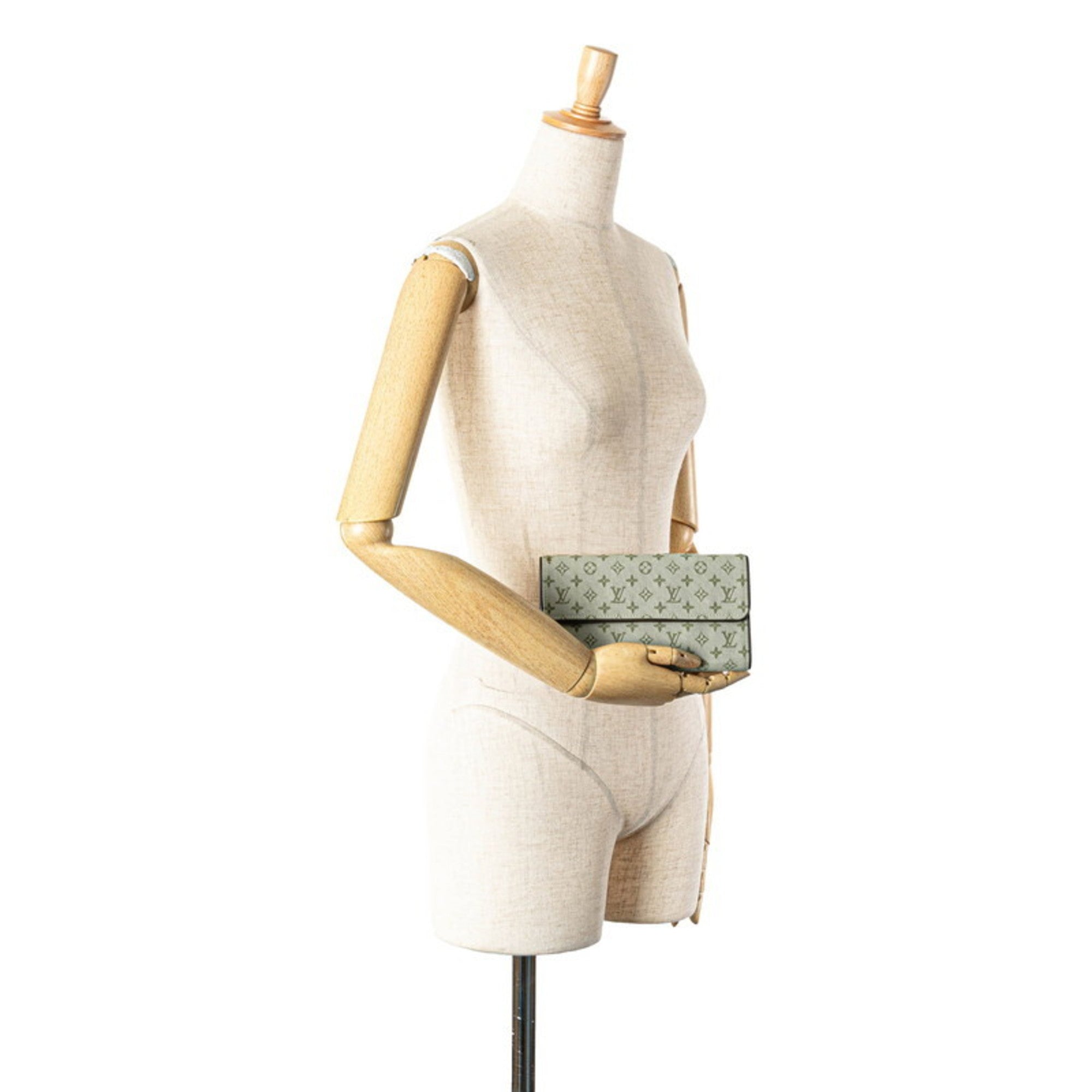 Louis Vuitton Brown Green Canvas Leather Long Wallet (Bi-Fold) (Pre-Owned)