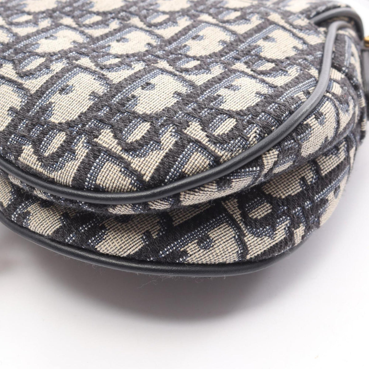 Christian Dior Ivory Navy Canvas Leather Handbag Saddle Bag (Pre-Owned)