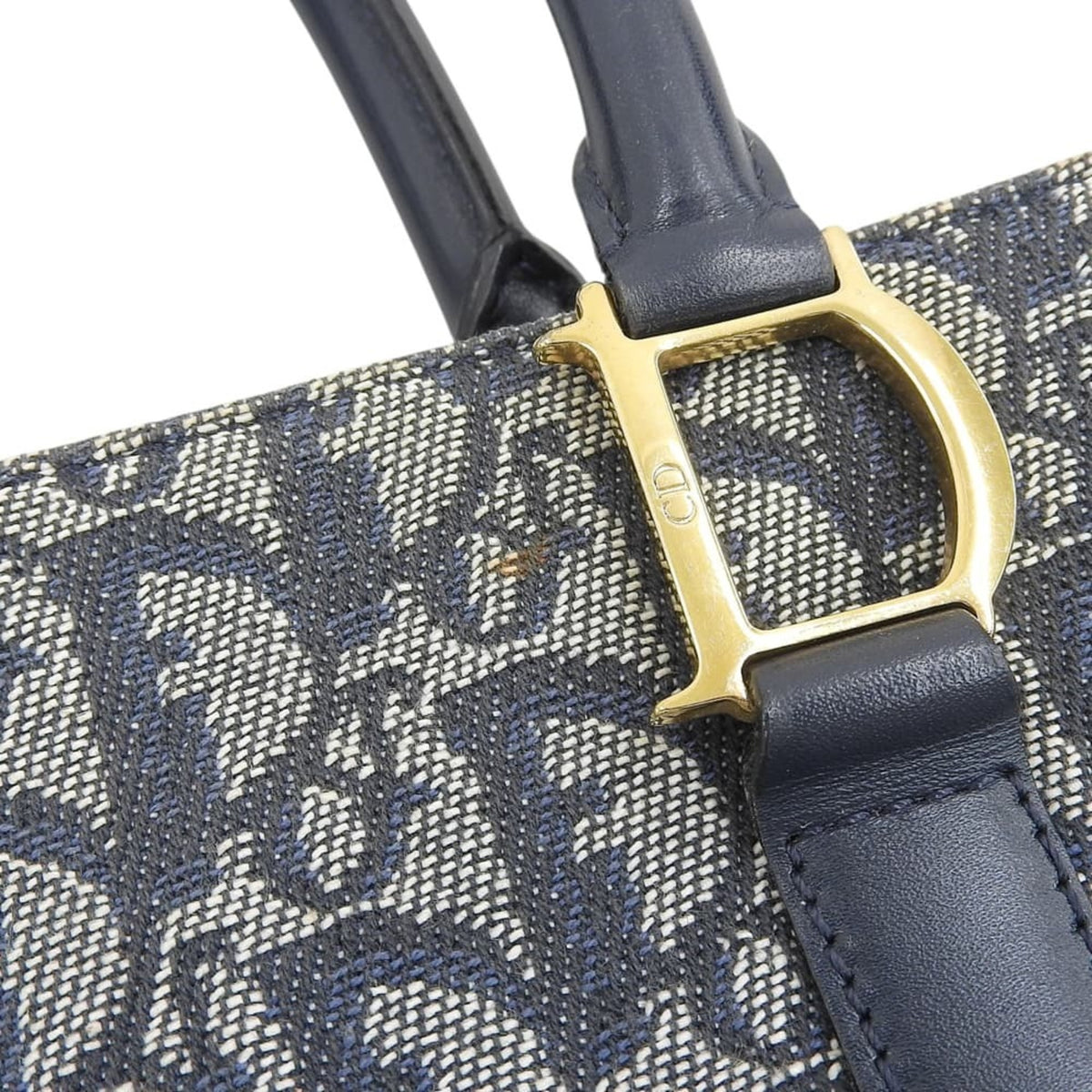 Christian Dior Trotter Navy Trotter Leather Canvas Handbag Tote Bag (Pre-Owned)