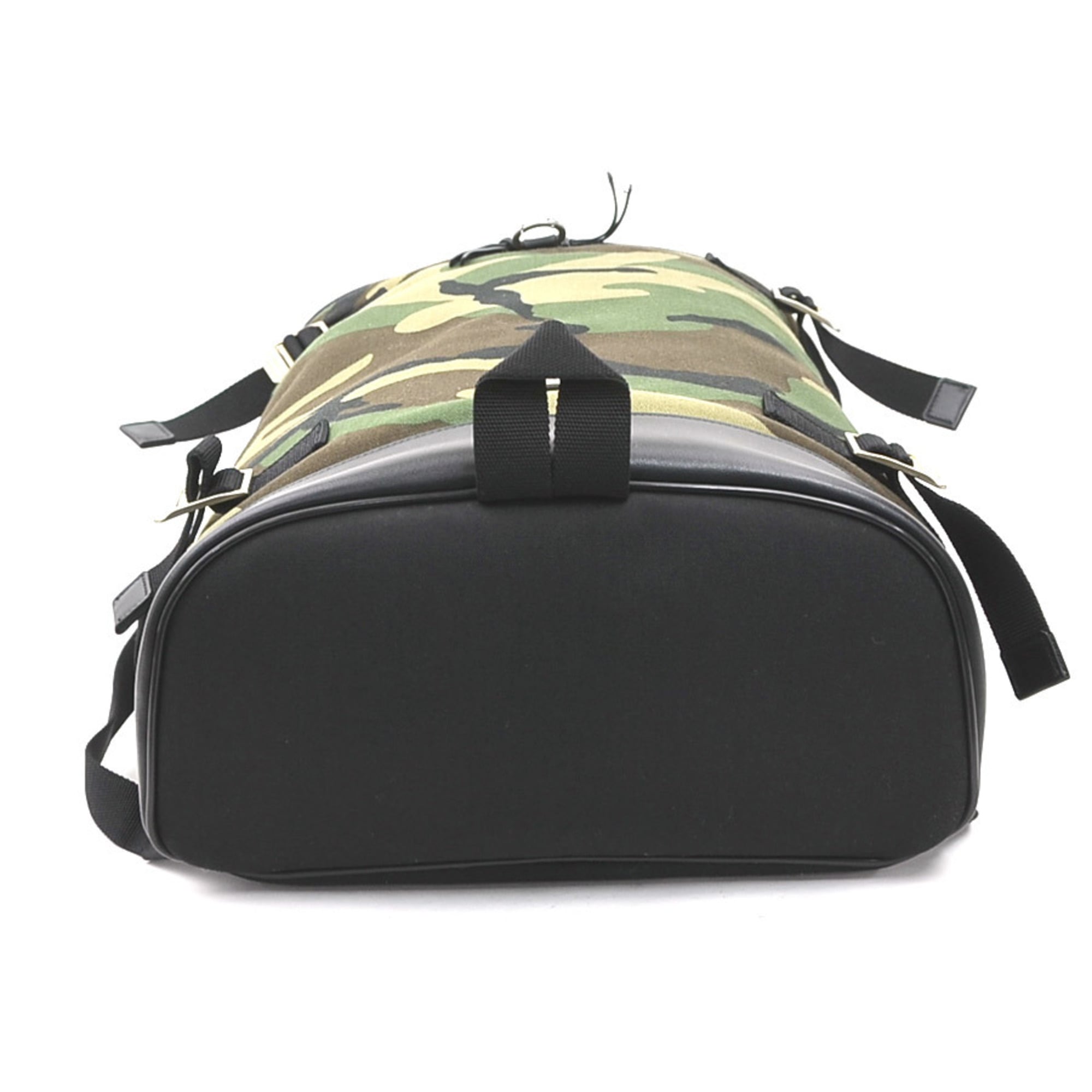 Saint Laurent Black Khaki Canvas Leather Backpack (Pre-Owned)