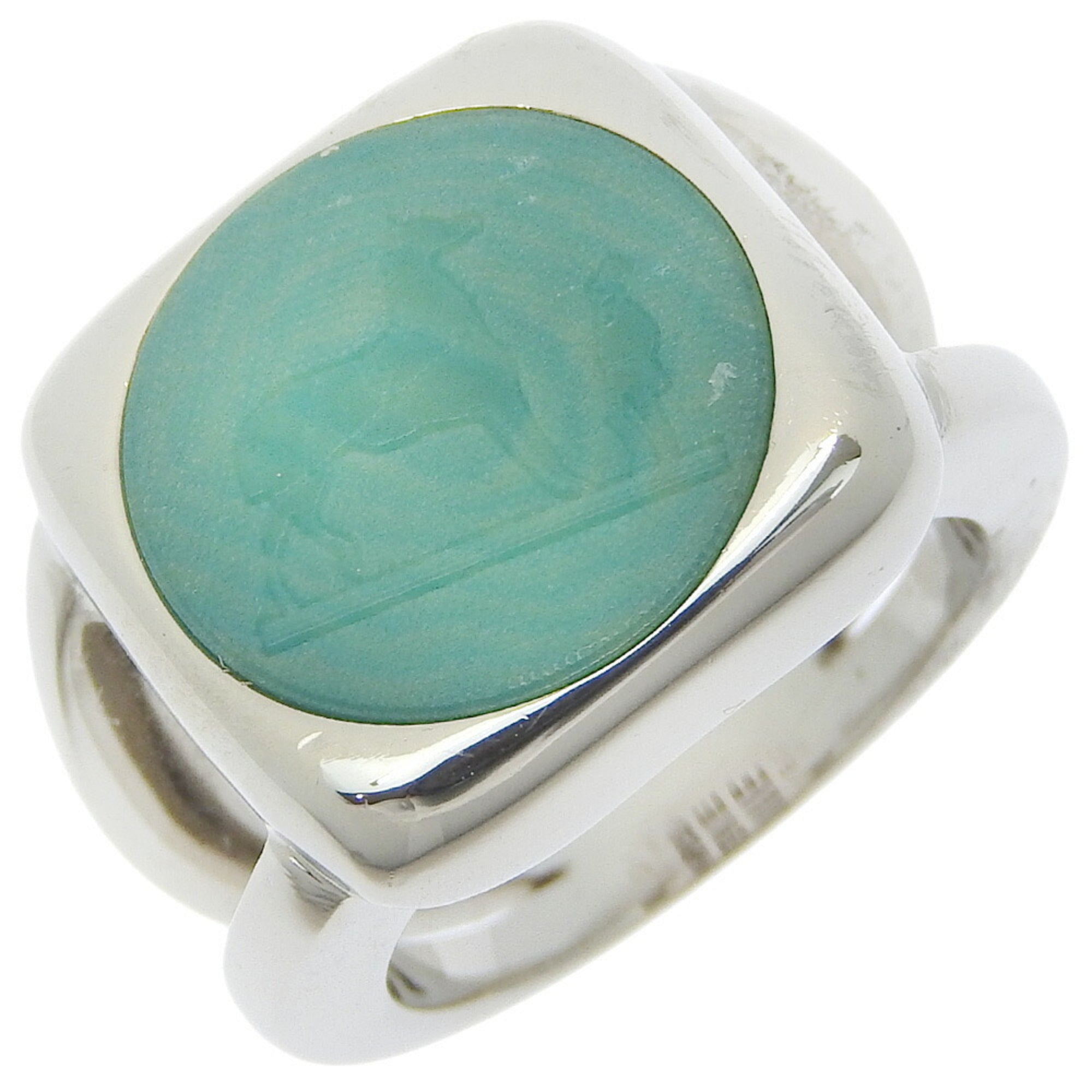 Hermes Silver Green Metal Band Ring (Pre-Owned)