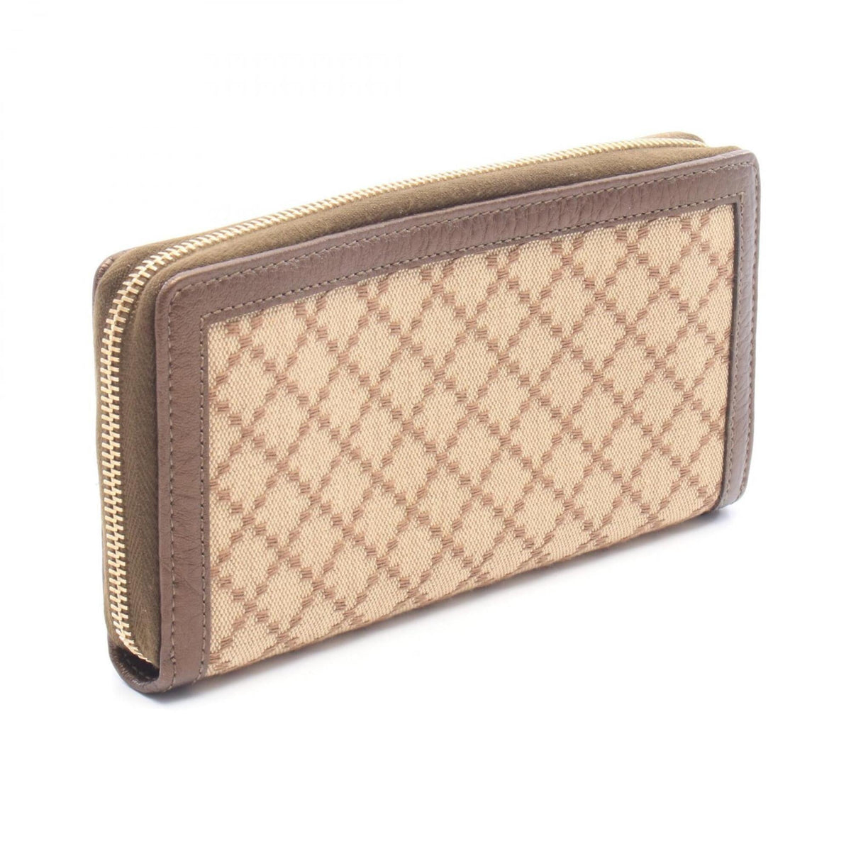 Gucci Beige Brown Canvas Leather Long Wallet (Bi-Fold) (Pre-Owned)