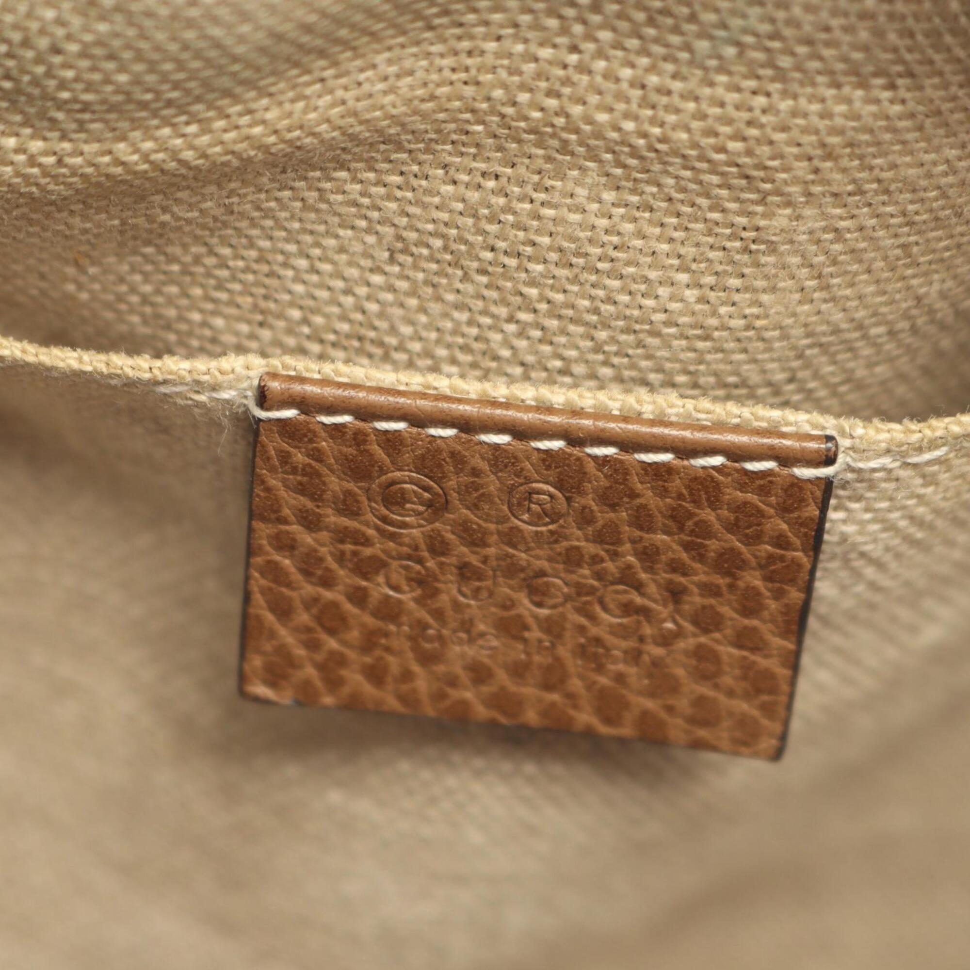 Gucci Beige Brown Canvas Leather Handbag Shoulder Bag (Pre-Owned)