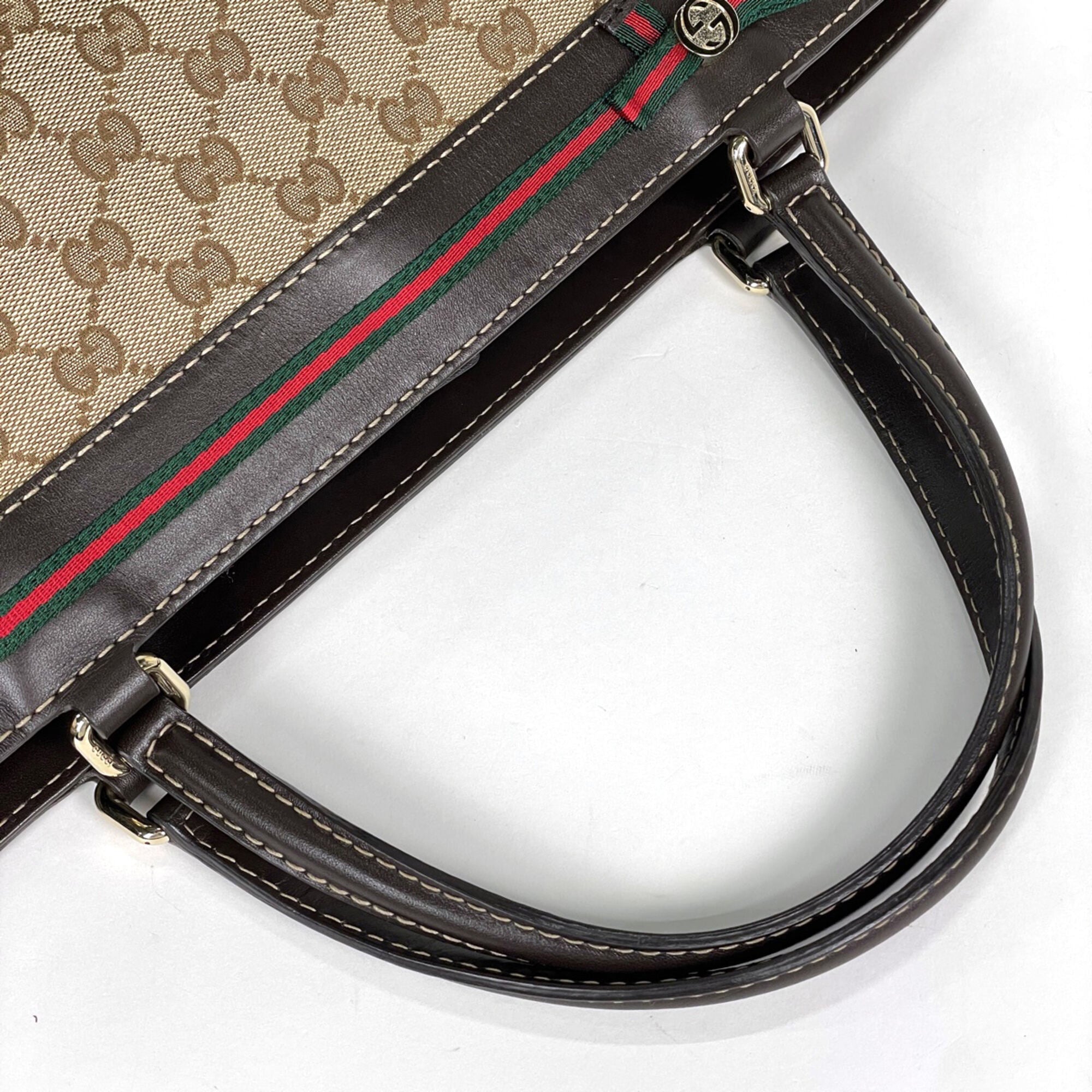 Gucci Sherry Line Brown Gg Canvas Leather Tote Bag (Pre-Owned)