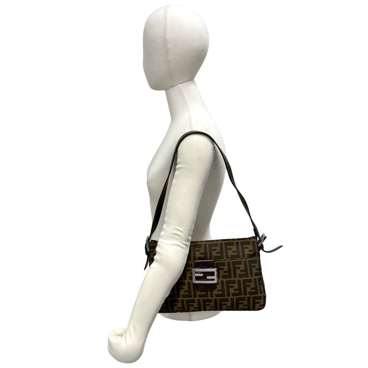 Fendi Black Brown Canvas Leather Shoulder Bag (Pre-Owned)