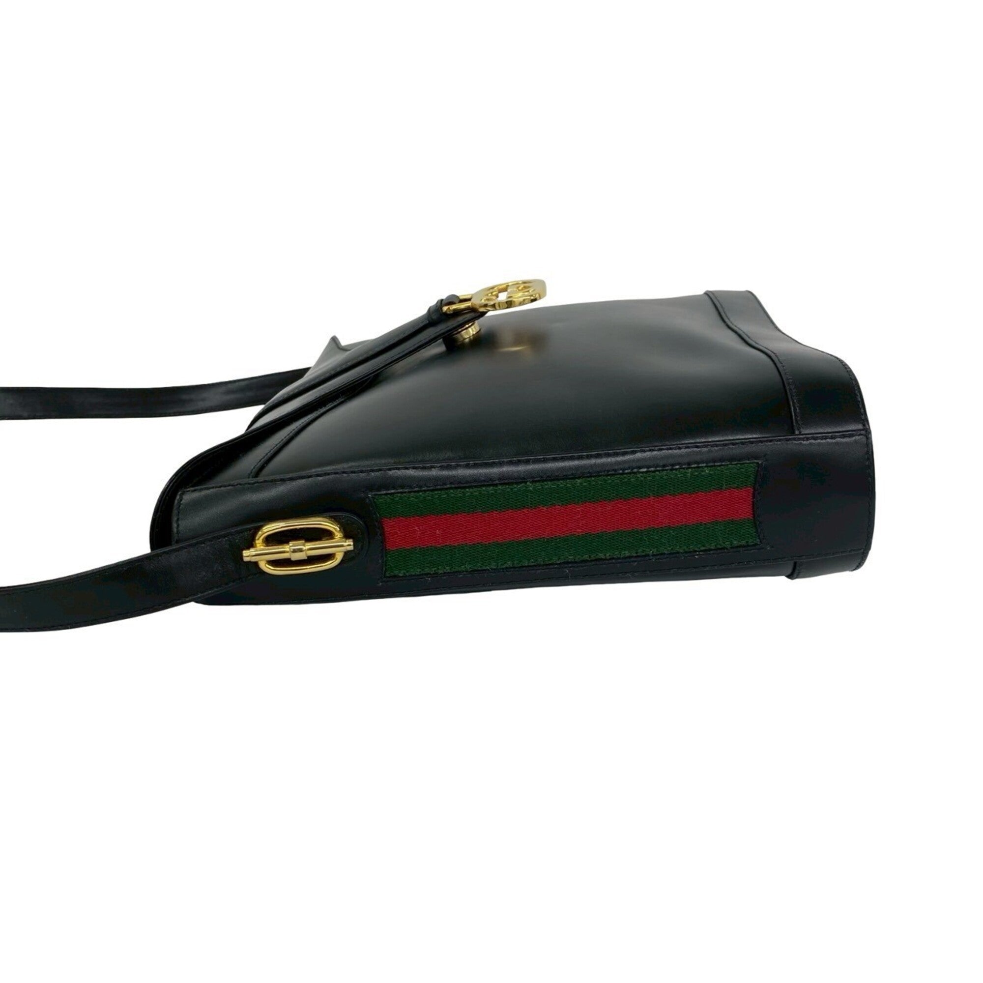 Gucci Black Green Red Color Leather Shoulder Bag (Pre-Owned)