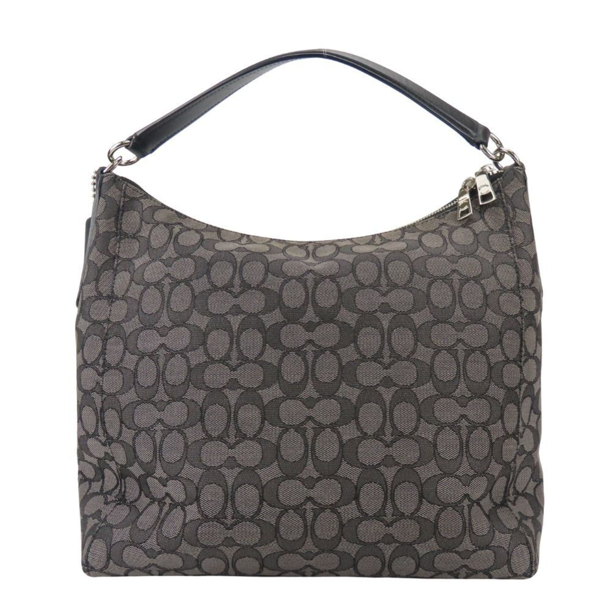 Coach Black Gray Canvas Leather Shoulder Bag (Pre-Owned)