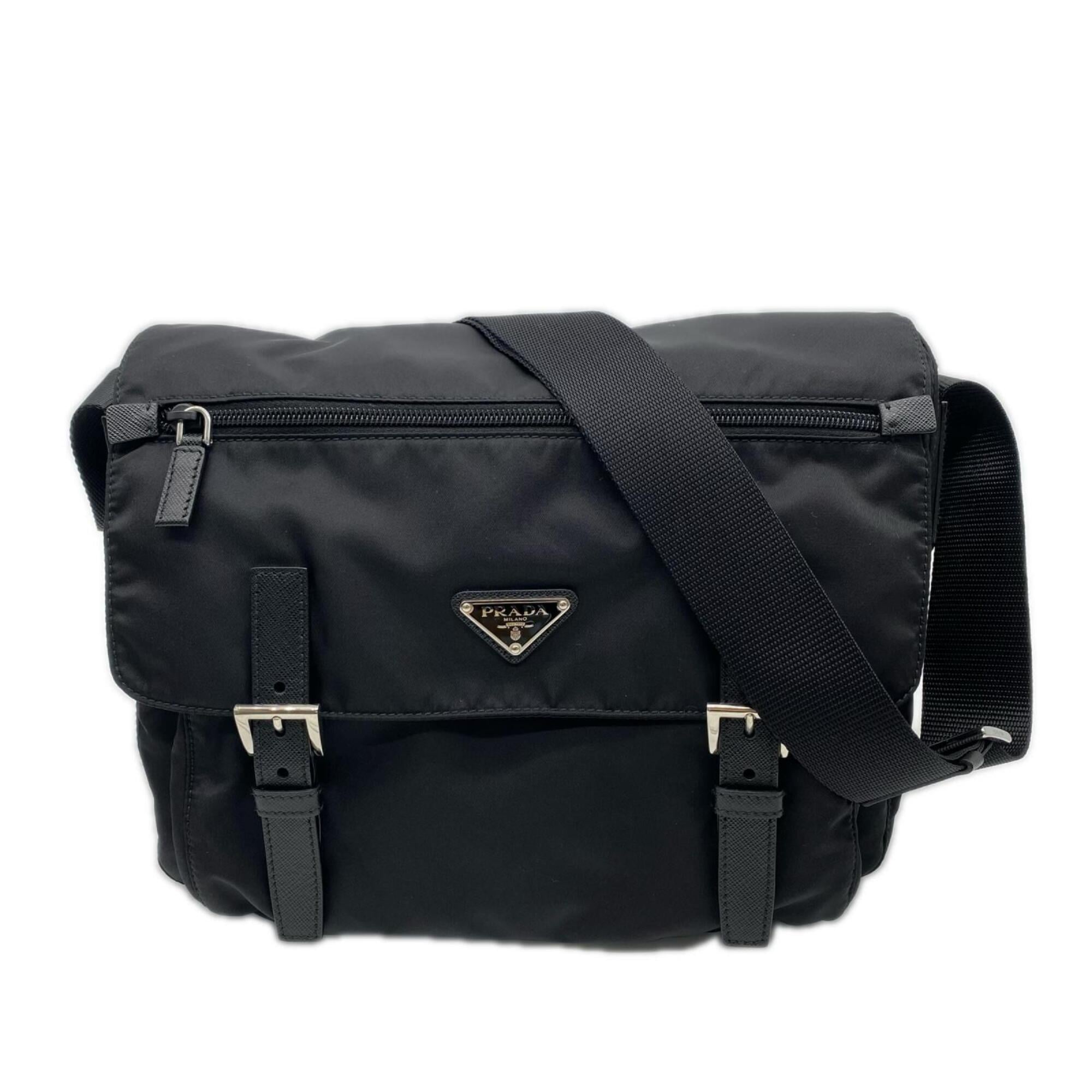 Prada Saffiano Black Nylon Saffiano Shoulder Bag (Pre-Owned)