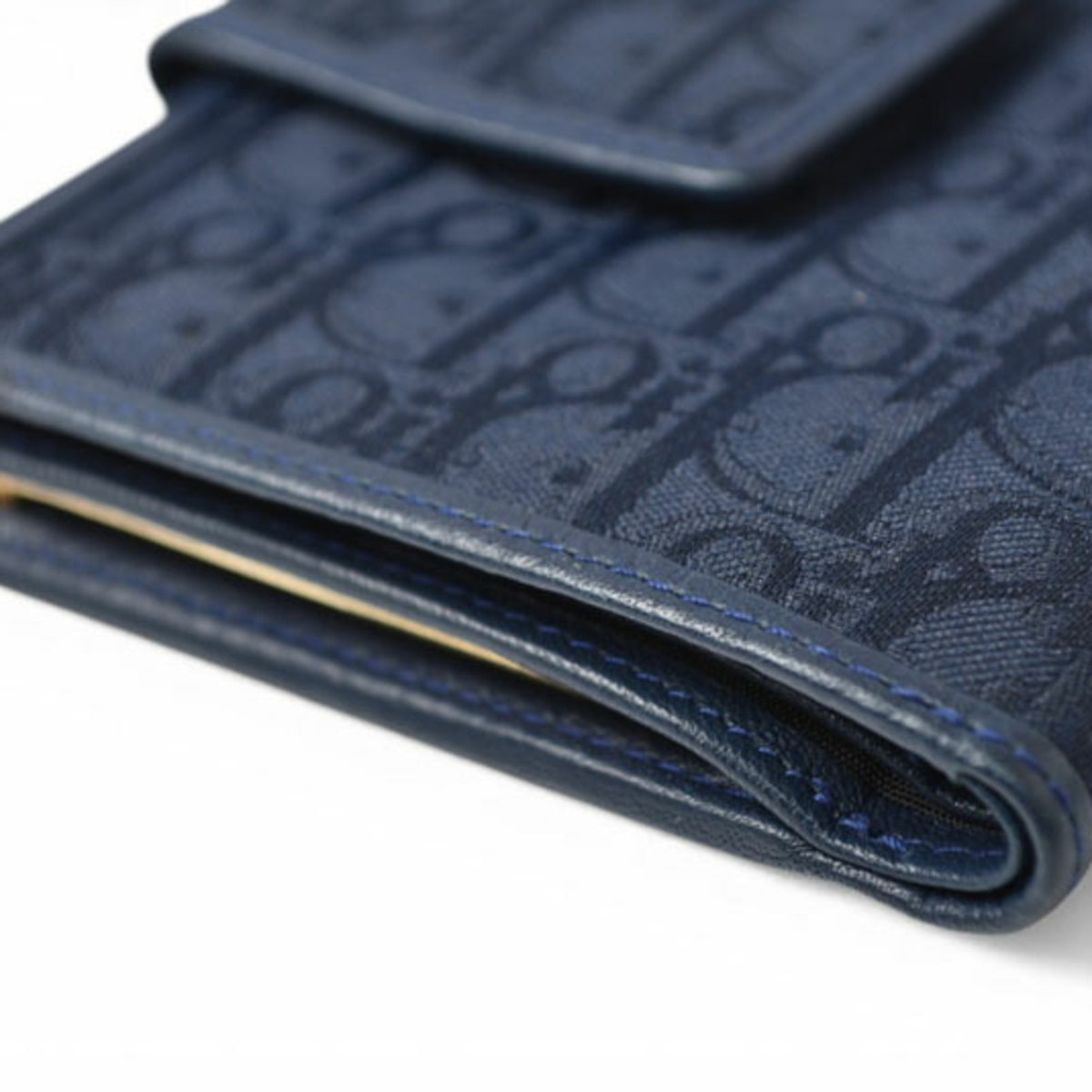 Christian Dior Navy Leather Canvas Wallet (Bi-Fold) (Pre-Owned)