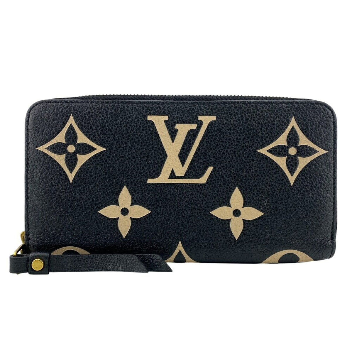 Louis Vuitton Beige Black Leather Long Wallet (Bi-Fold) (Pre-Owned)