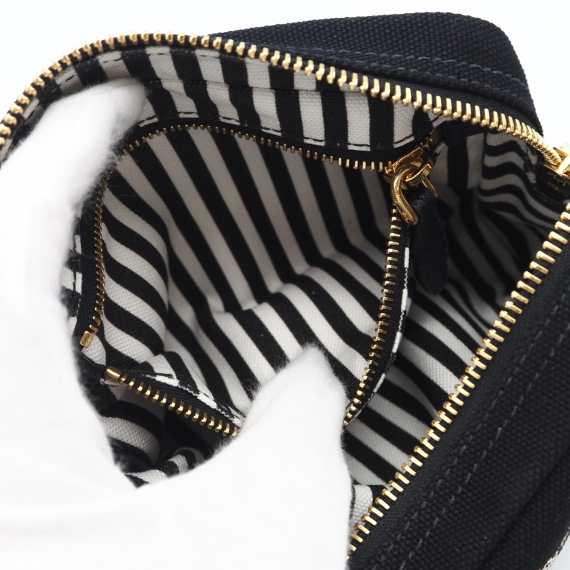 Prada Black Nero White Canvas Pouch (Pre-Owned)