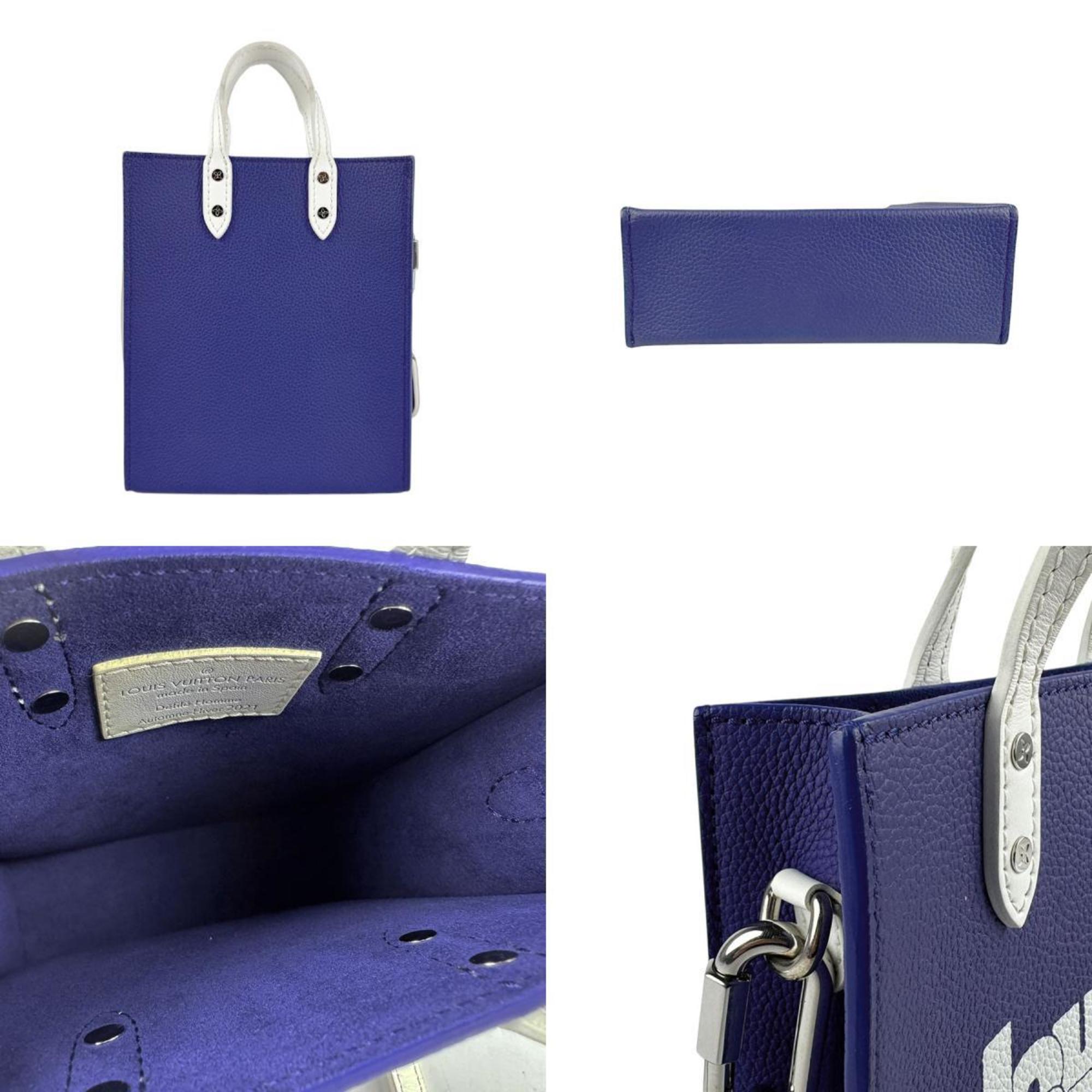 Louis Vuitton Navy White Leather Handbag Shoulder Bag (Pre-Owned)