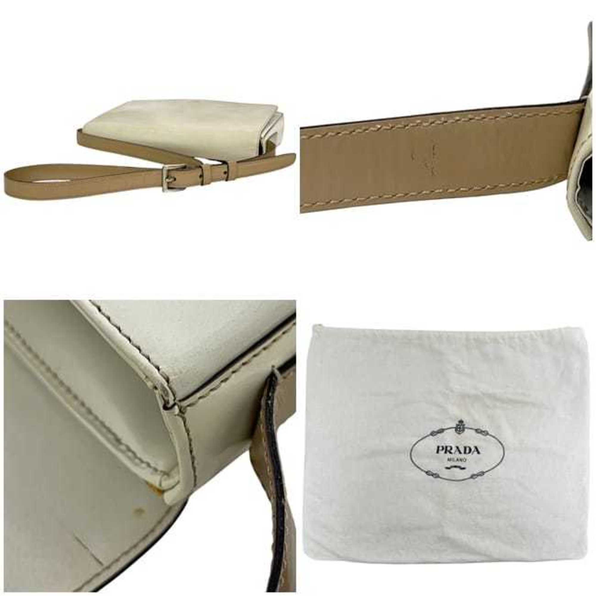 Prada Beige Leather Shoulder Bag (Pre-Owned)
