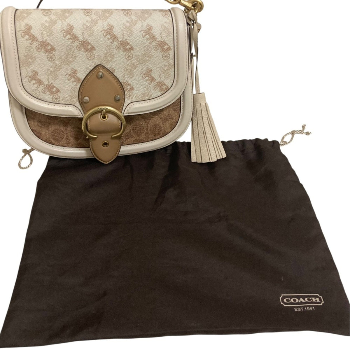 Coach Beige Off-White Saddle Bag Shoulder Bag (Pre-Owned)
