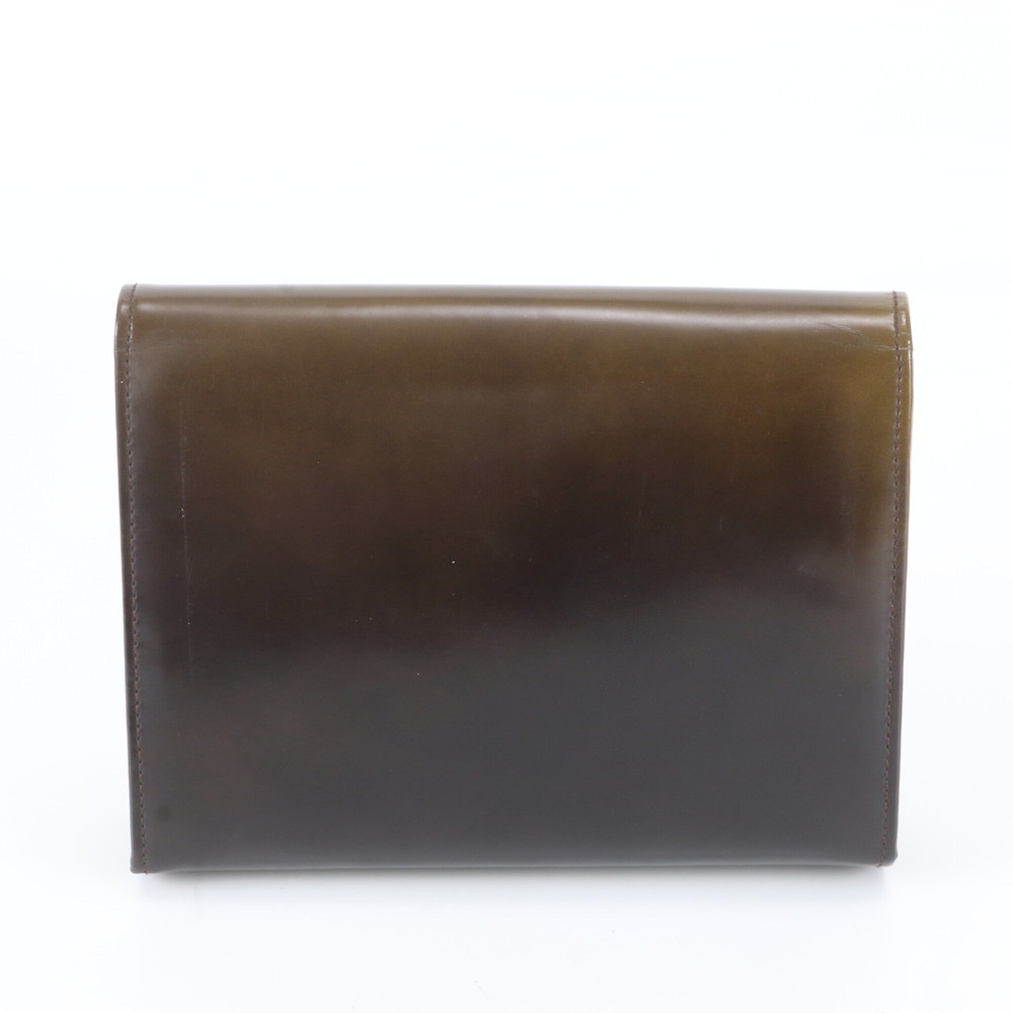 Salvatore Ferragamo Gancini Green Khaki Leather Clutch Bag Handbag Pouch Tote Bag (Pre-Owned)