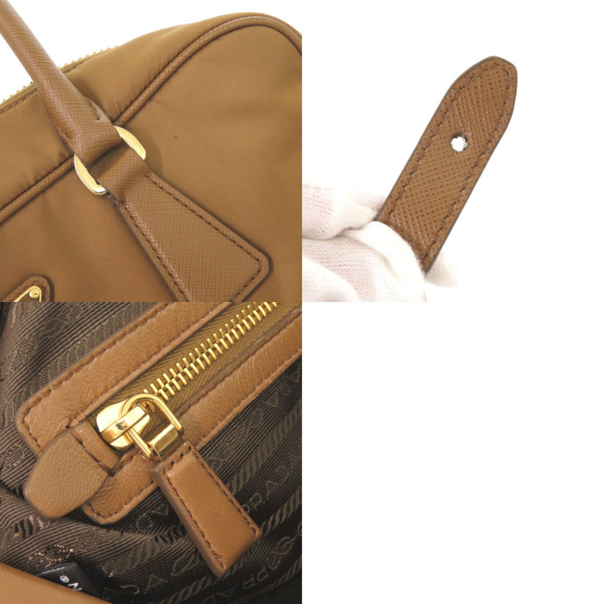 Prada Brown Nylon Leather Handbag Shoulder Bag (Pre-Owned)