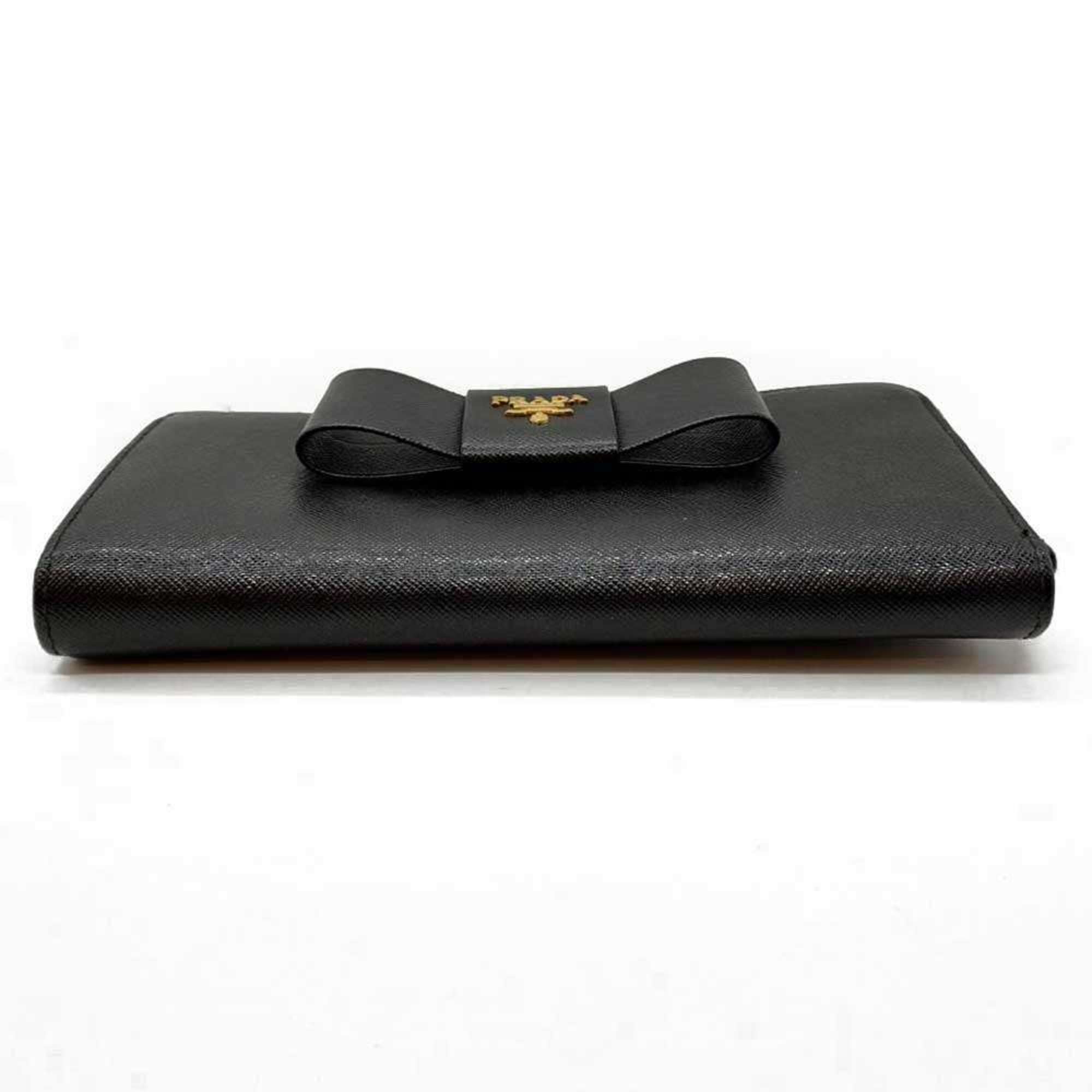 Prada Saffiano Black Saffiano Long Wallet (Bi-Fold) (Pre-Owned)