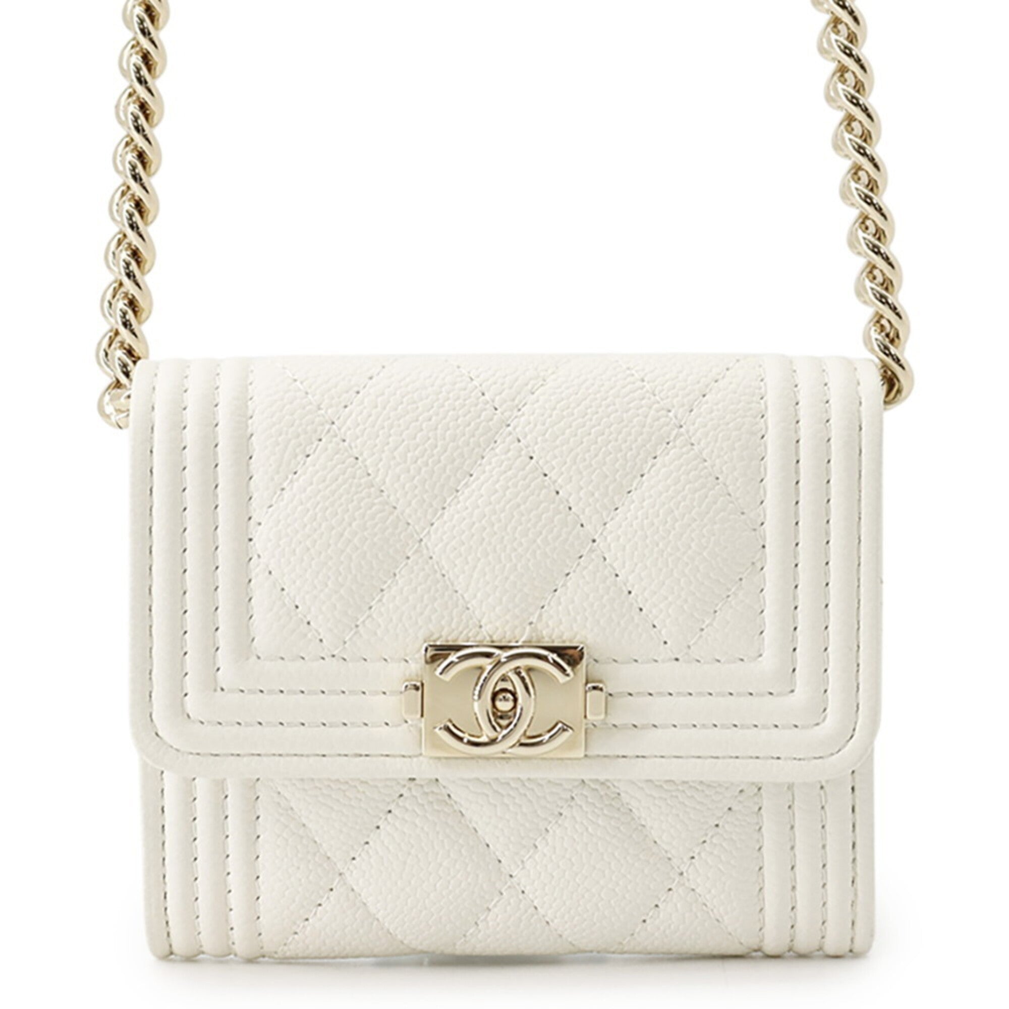 Chanel Matelasse White Grained Calfskin Chain/Shoulder Wallet (Pre-Owned)