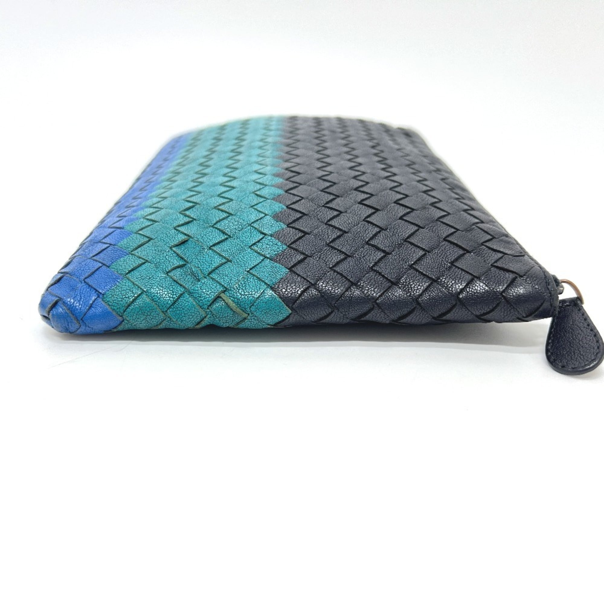 Bottega Veneta Intrecciato Black Blue Green Intrecciato Clutch Bag Pouch (Pre-Owned)