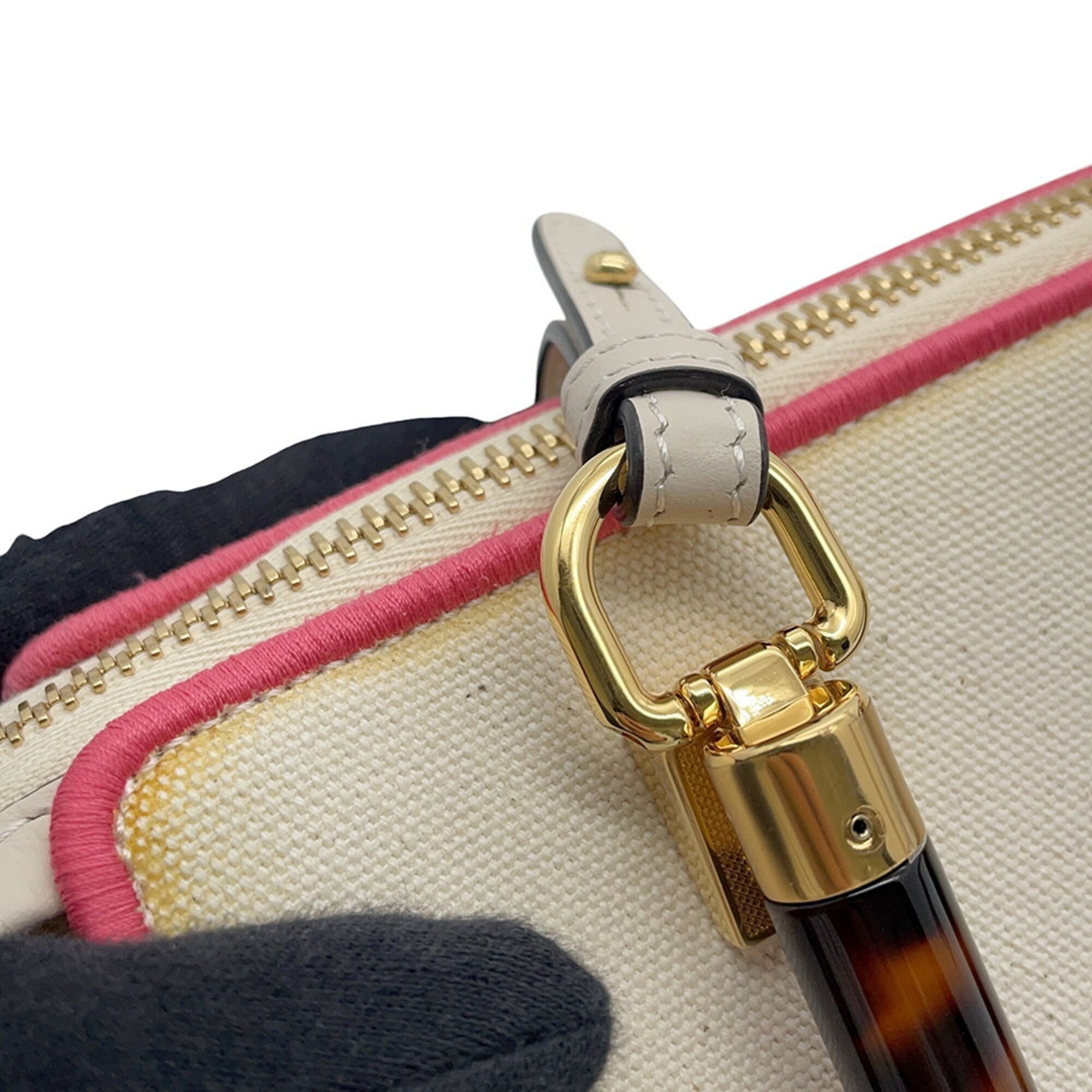 Fendi Pink White Canvas Handbag Shoulder Bag (Pre-Owned)