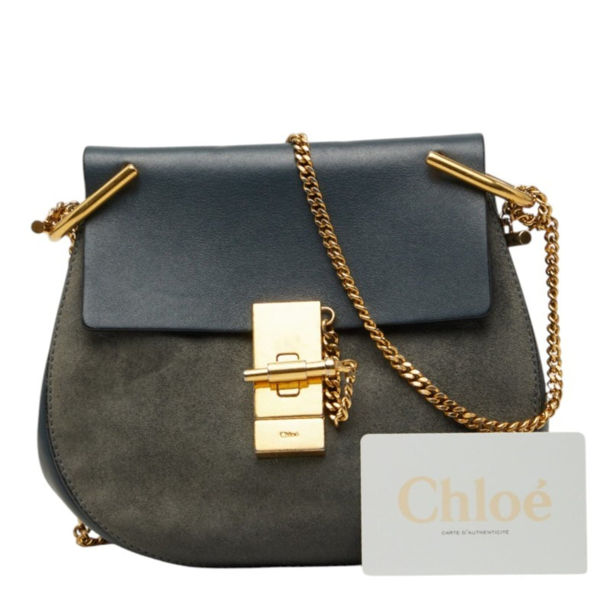 Chloé Drew Gray Suede Leather Shoulder Bag (Pre-Owned)