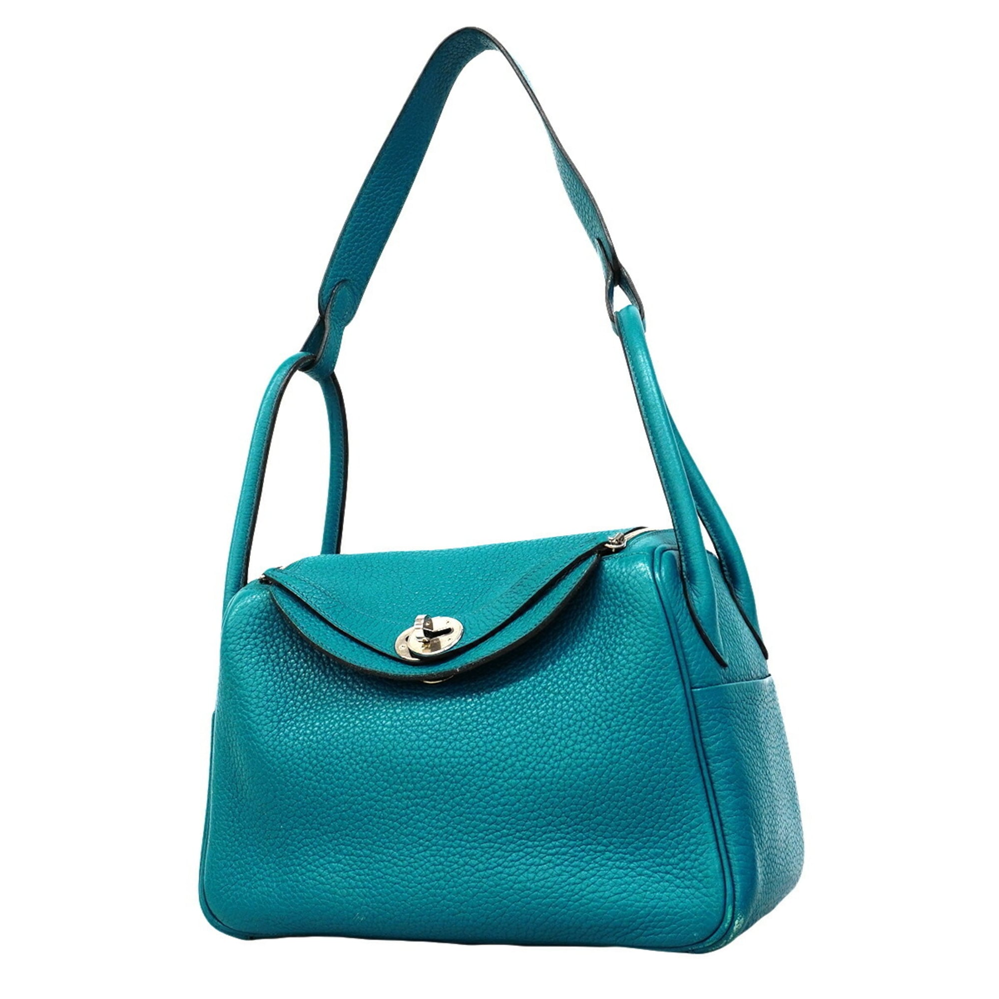 Hermes Turquoise Taurillon Clemence Leather Handbag (Pre-Owned)