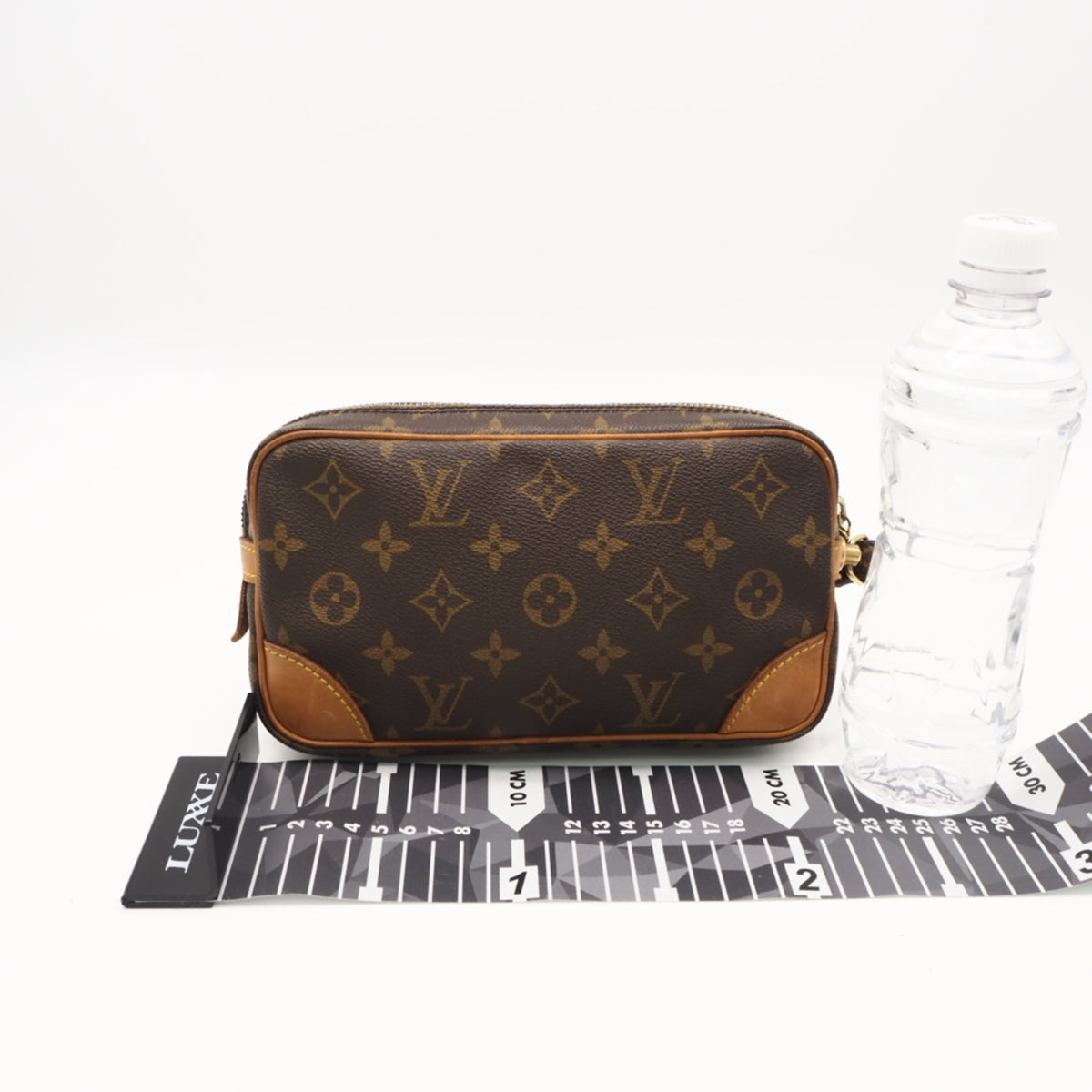 Louis Vuitton Beige Brown Coated Canvas Leather Clutch Bag (Pre-Owned)