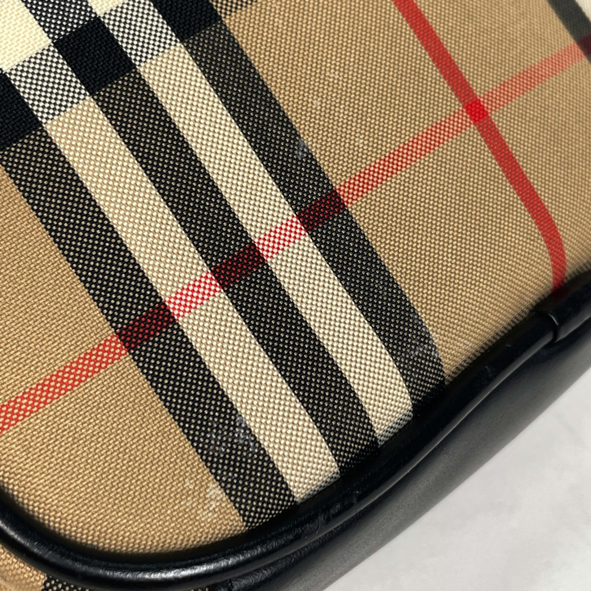 Burberry Beige Black Canvas Leather Shoulder Bag (Pre-Owned)