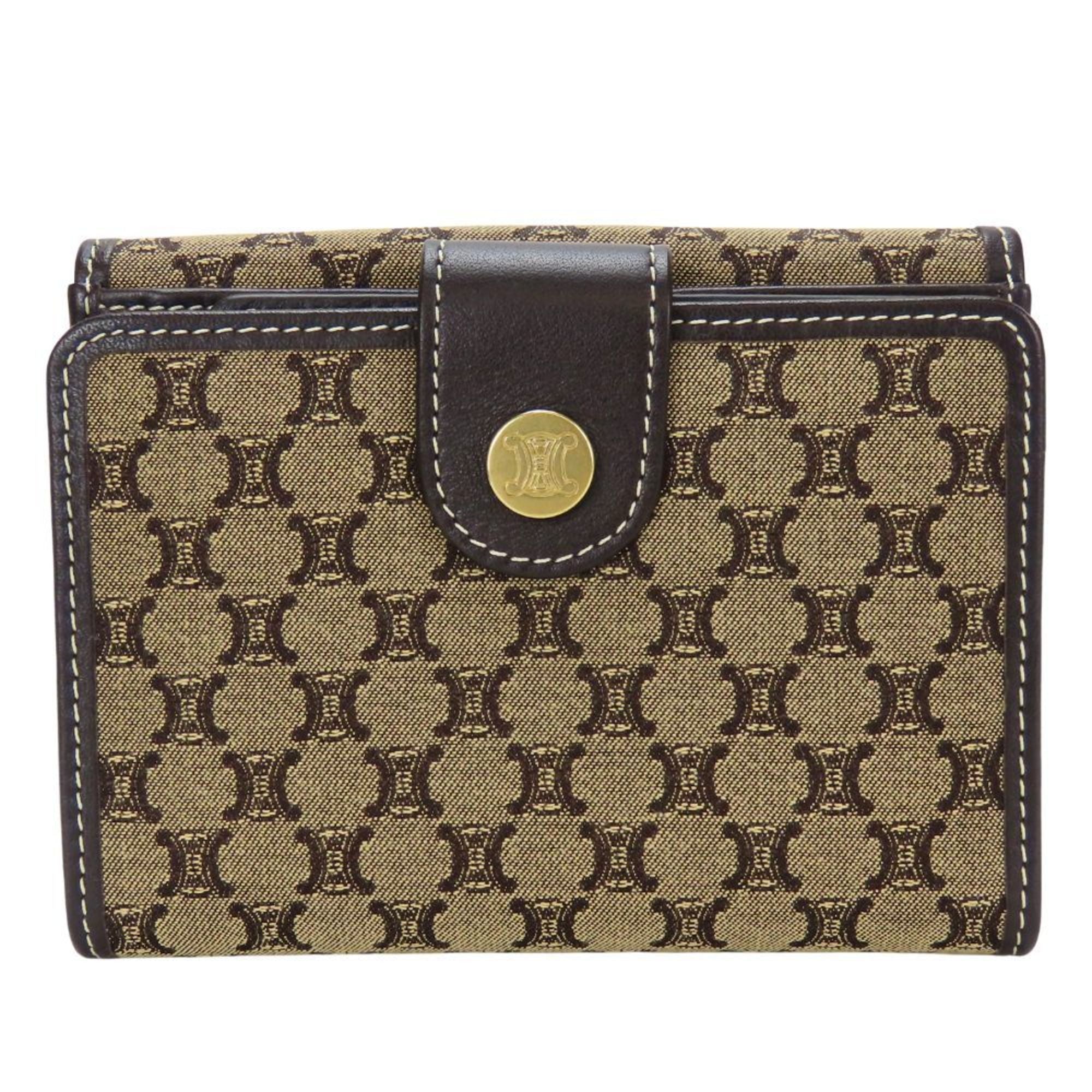 Celine Macadam Beige Dark Brown Canvas Leather Wallet (Bi-Fold) (Pre-Owned)